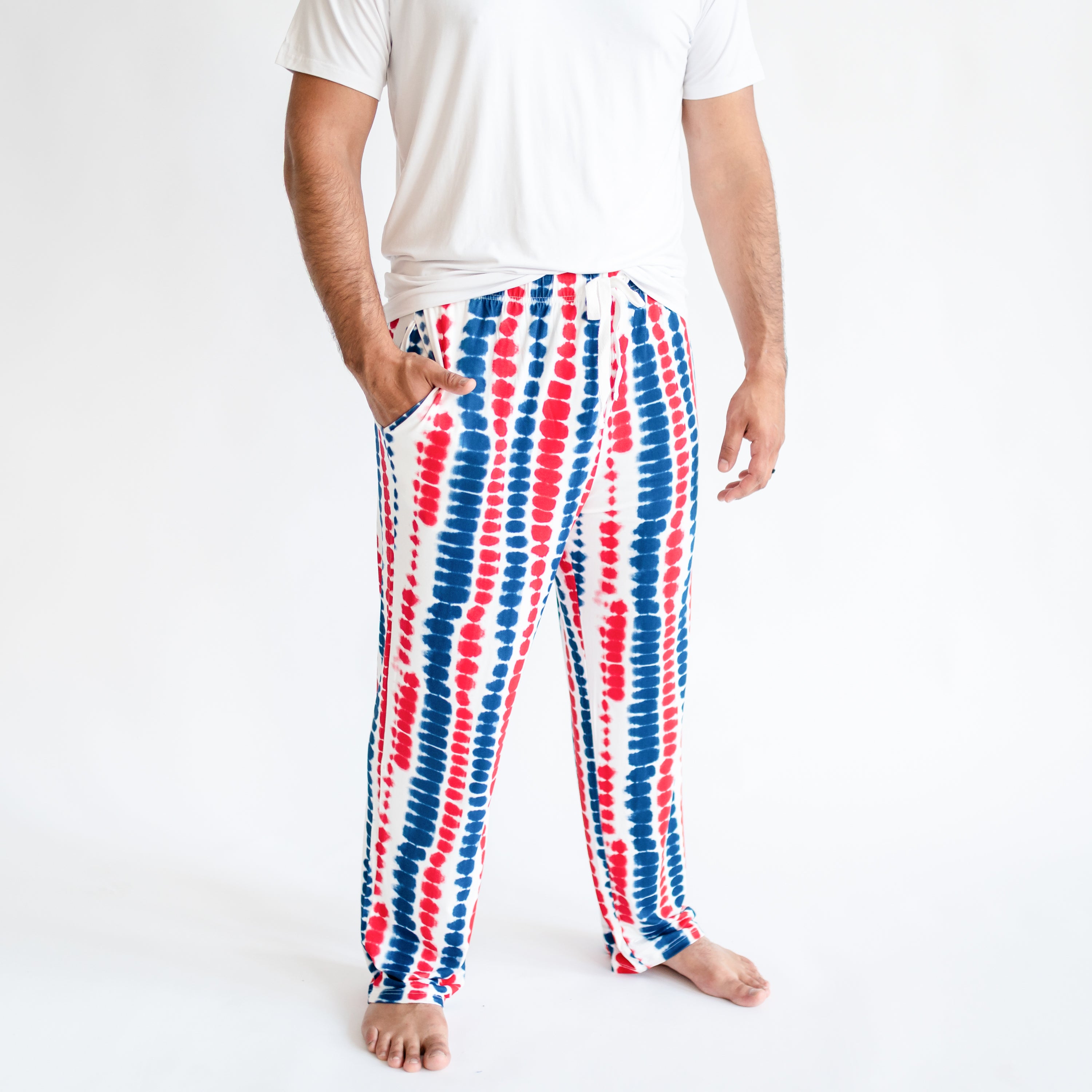 Close up of Man modeling Men's Lounge Pants in Liberty Rip Tide