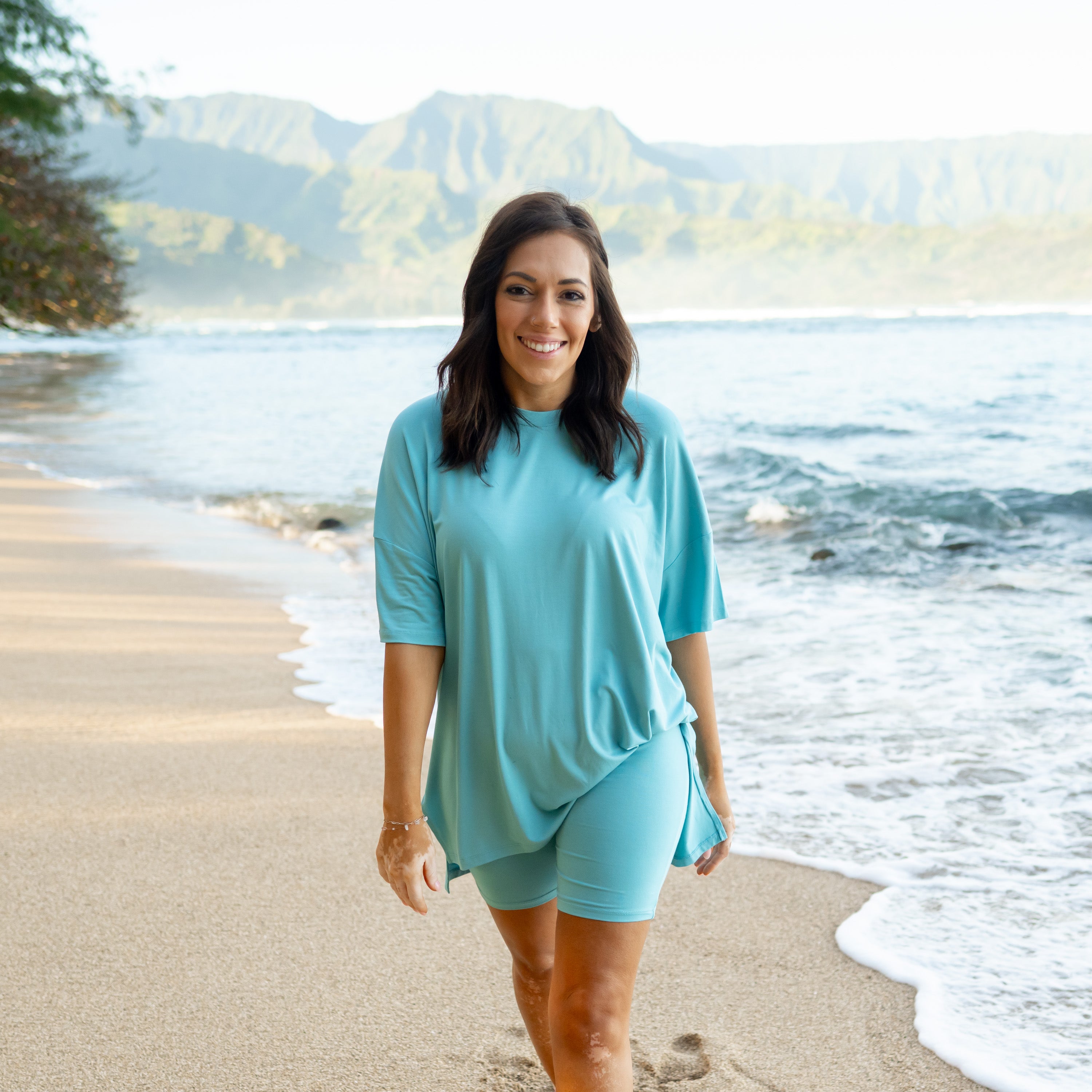 Woman wearing Women’s Biker Short Set in Makai