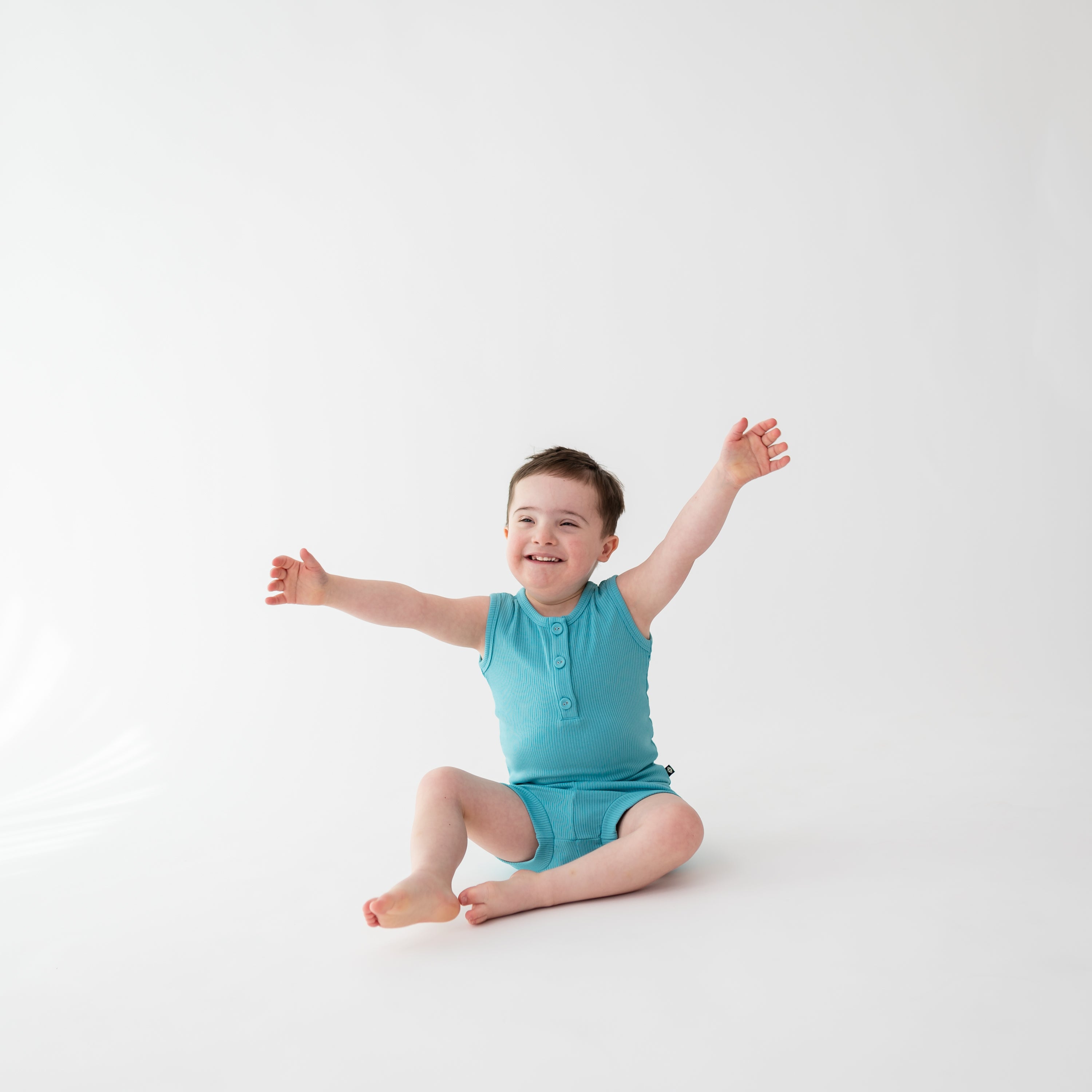 Toddler wearing Ribbed Henley Tank Set in Makai
