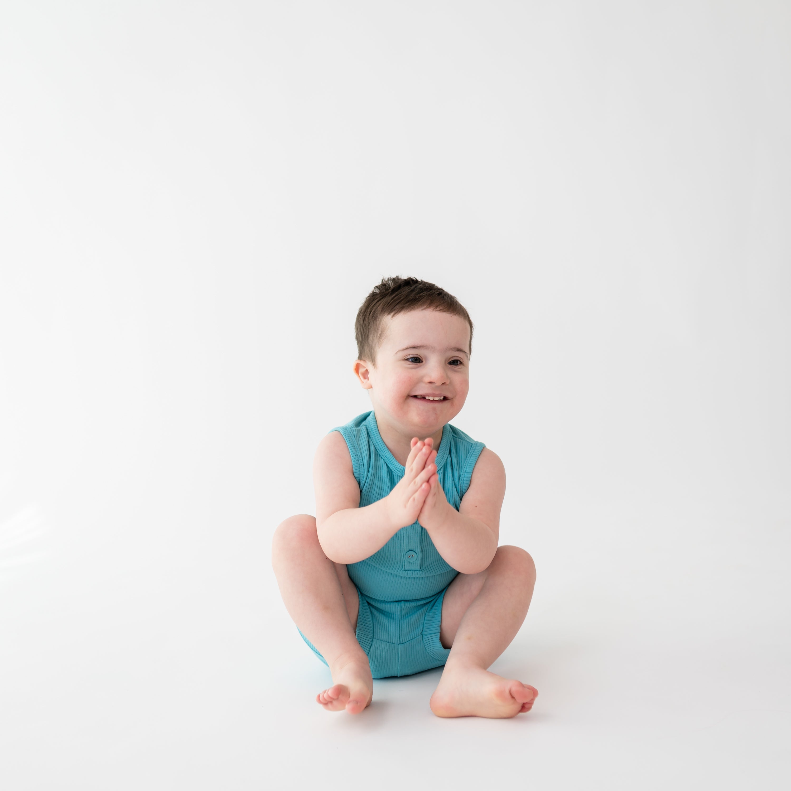 Boy wearing Ribbed Henley Tank Set in Makai Blue