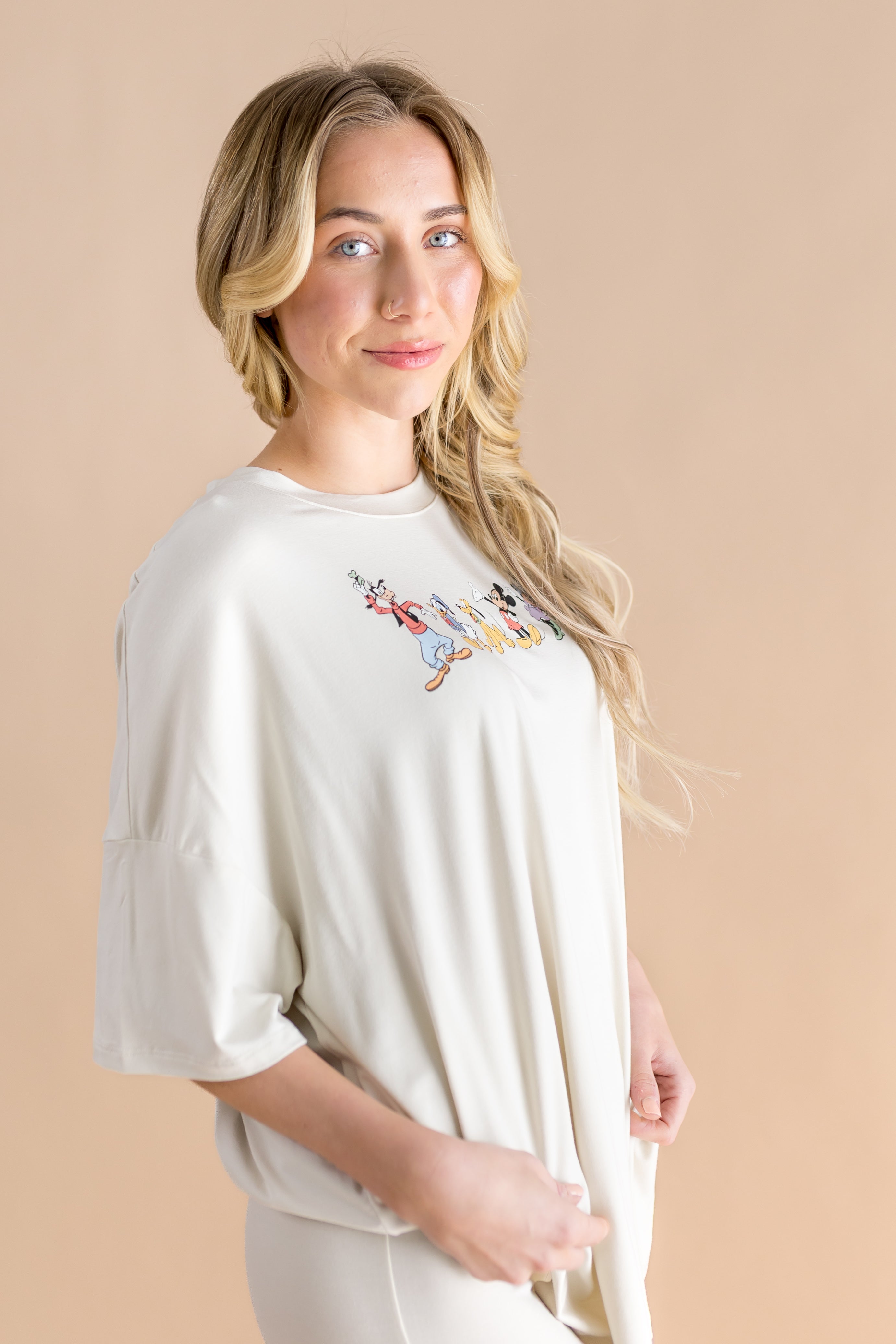Mickey and friends patterned graphic oversized tee that goes with matching biker shorts
