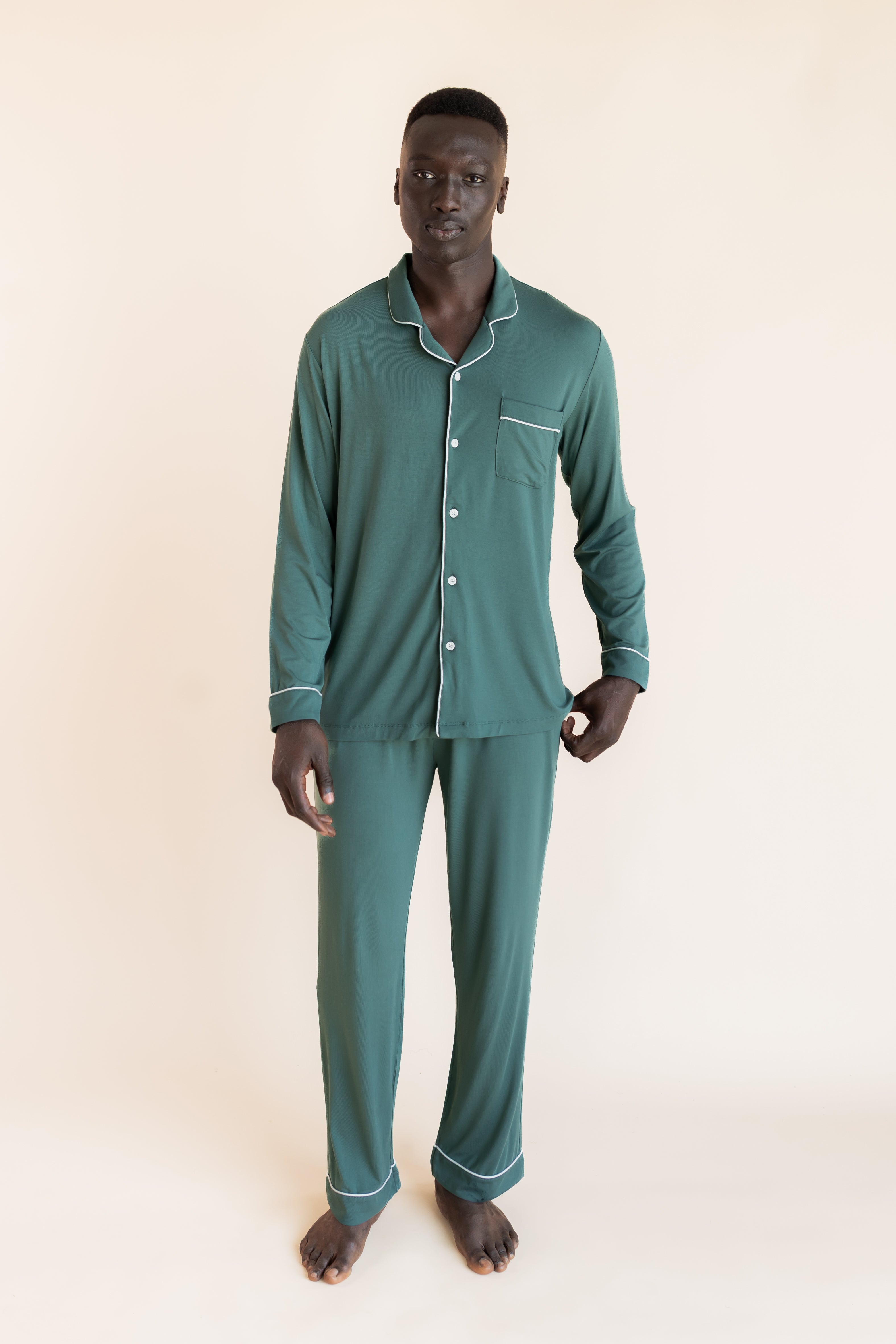 【古着】 kinema pigment sleeping shirt L Men's Long Sleeve Pajama Set in Pine