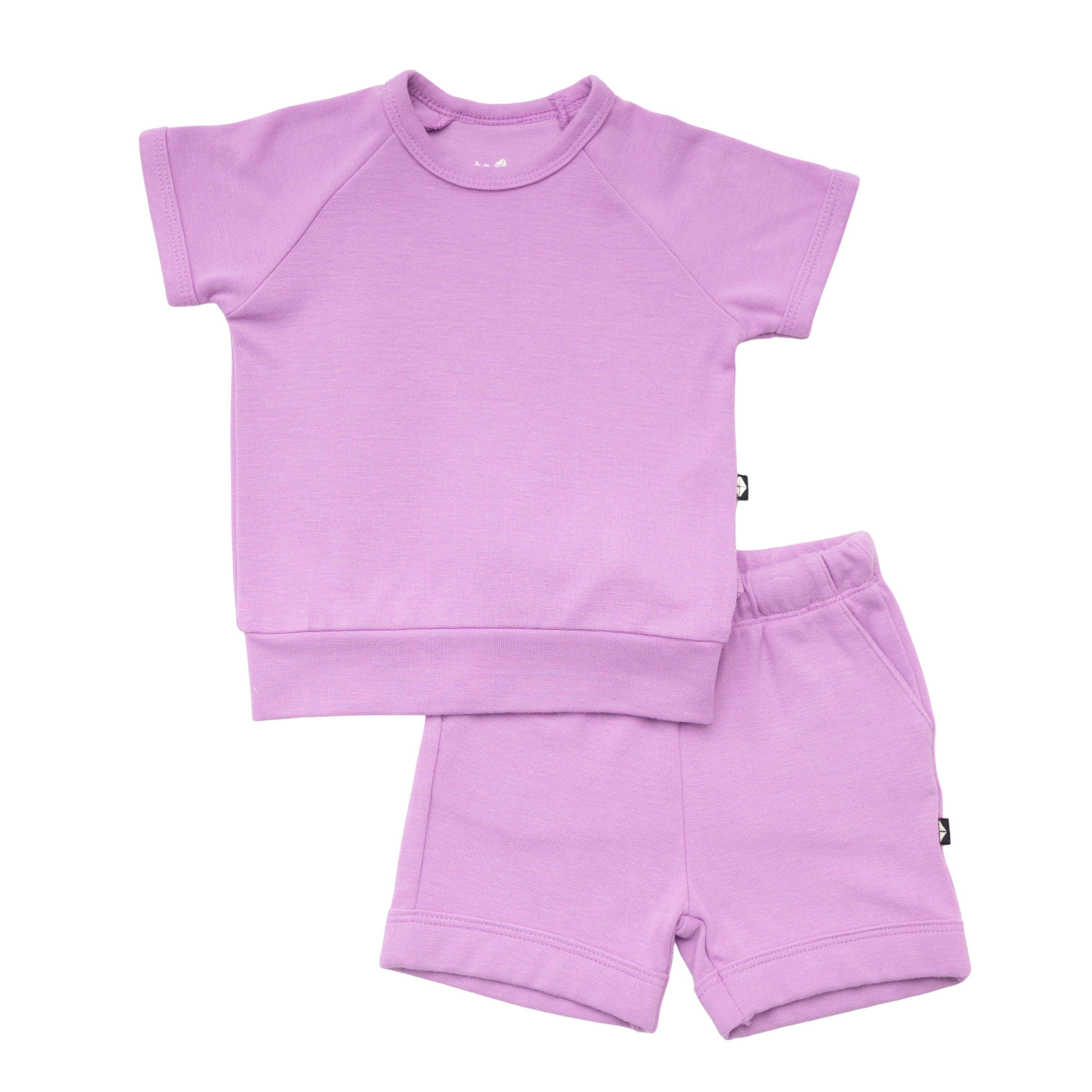 Bamboo Jersey Short Sleeve Jogger Shorts Set in Poi Purple