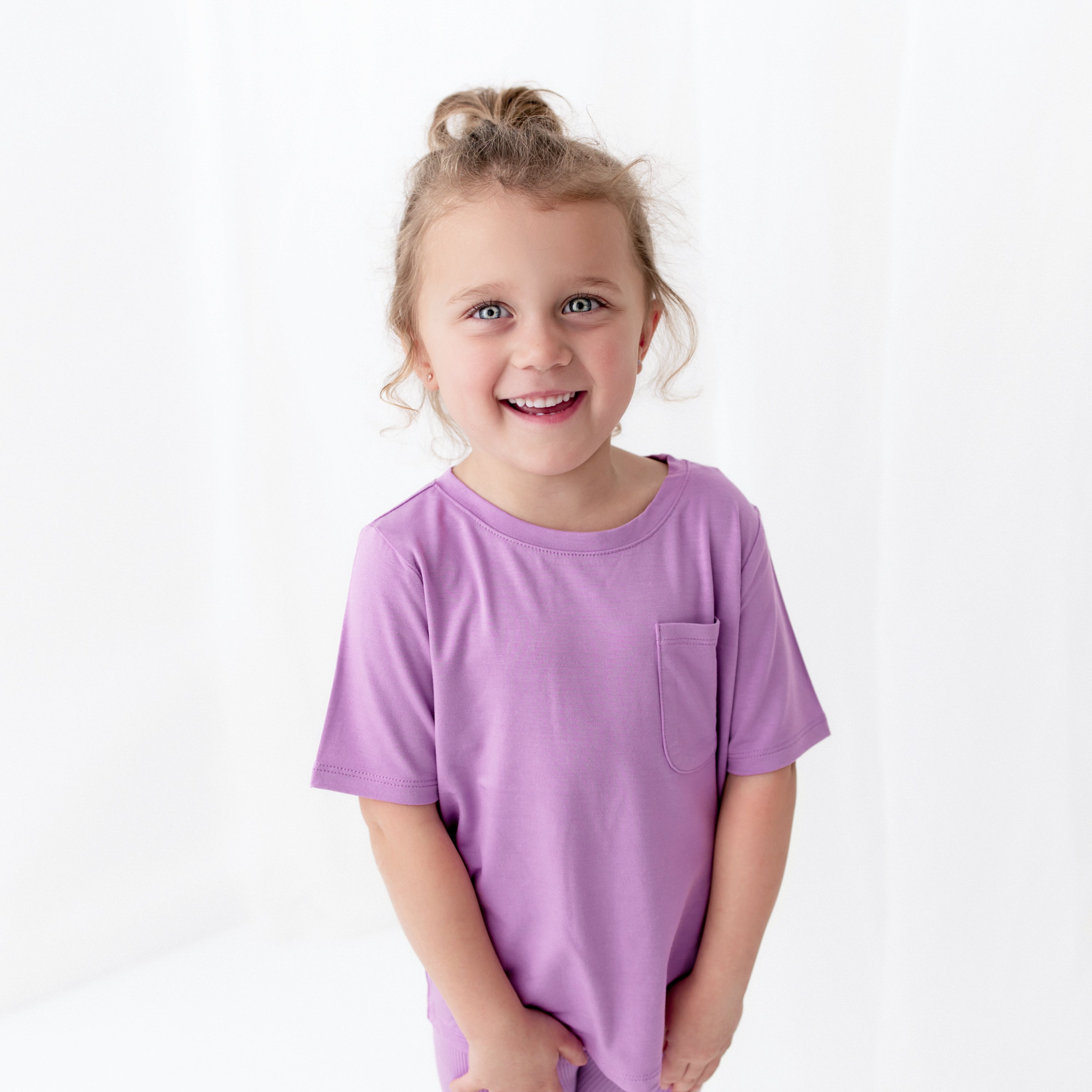 Child wearing Toddler Crew Neck T-shirt in Poi Purple