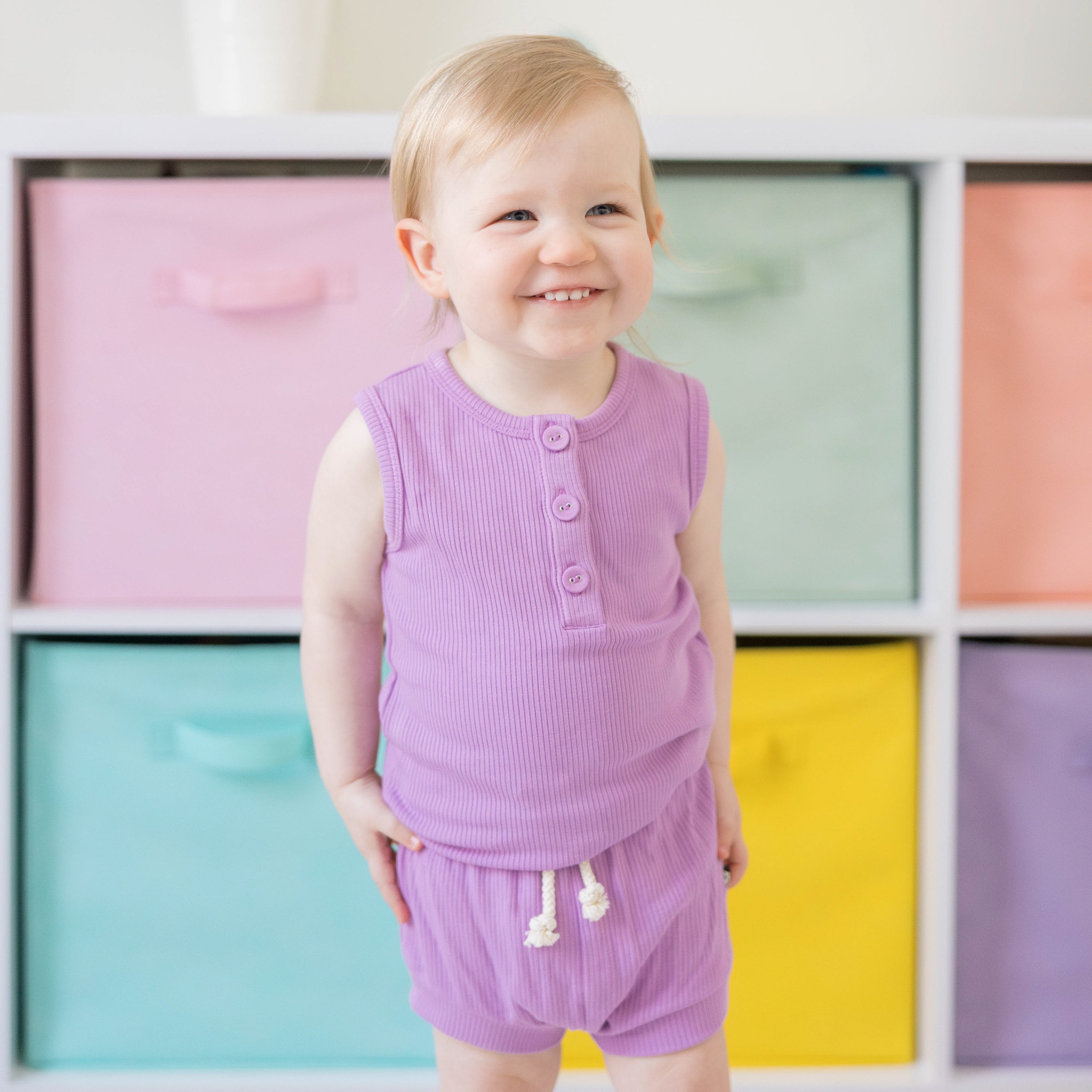 Toddler wearing Ribbed Henley Tank Set in Poi