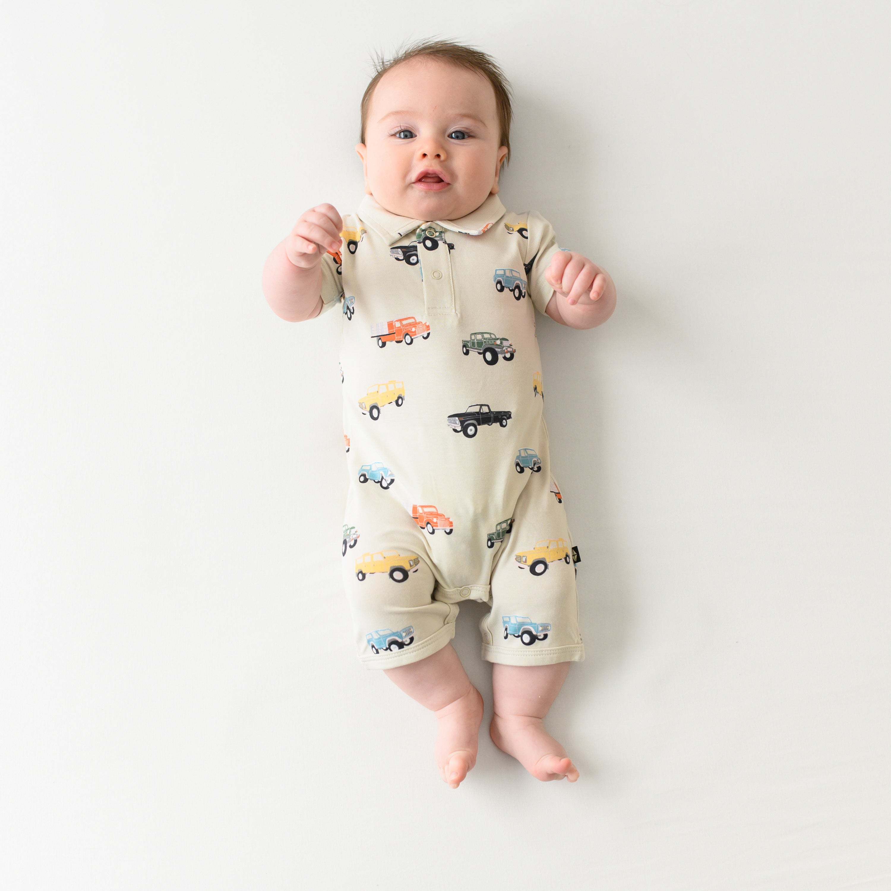 Baby wearing Polo Shortall in Vintage Truck