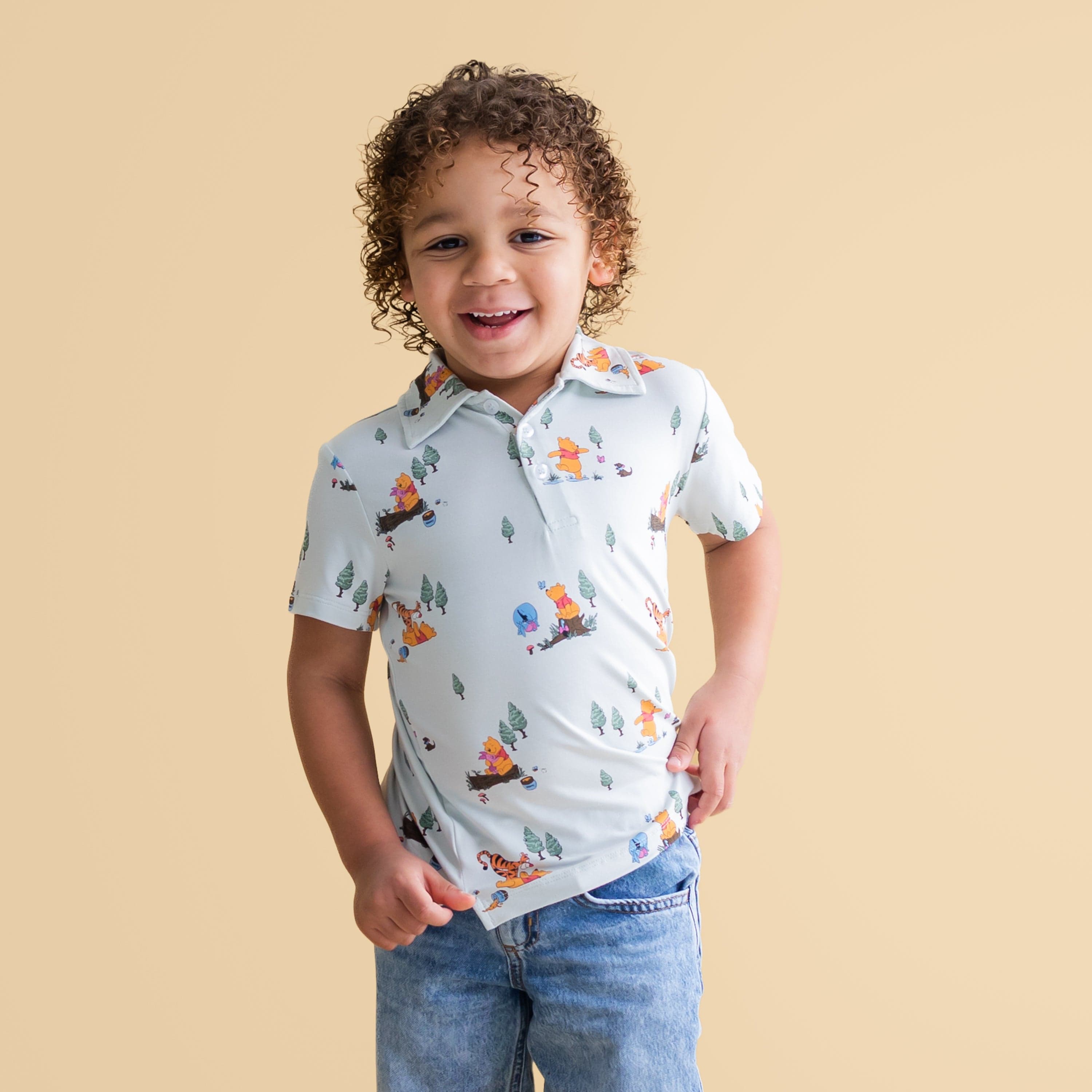 Toddler Short Sleeve Polo in Winnie the Pooh Hundred Acre Wood