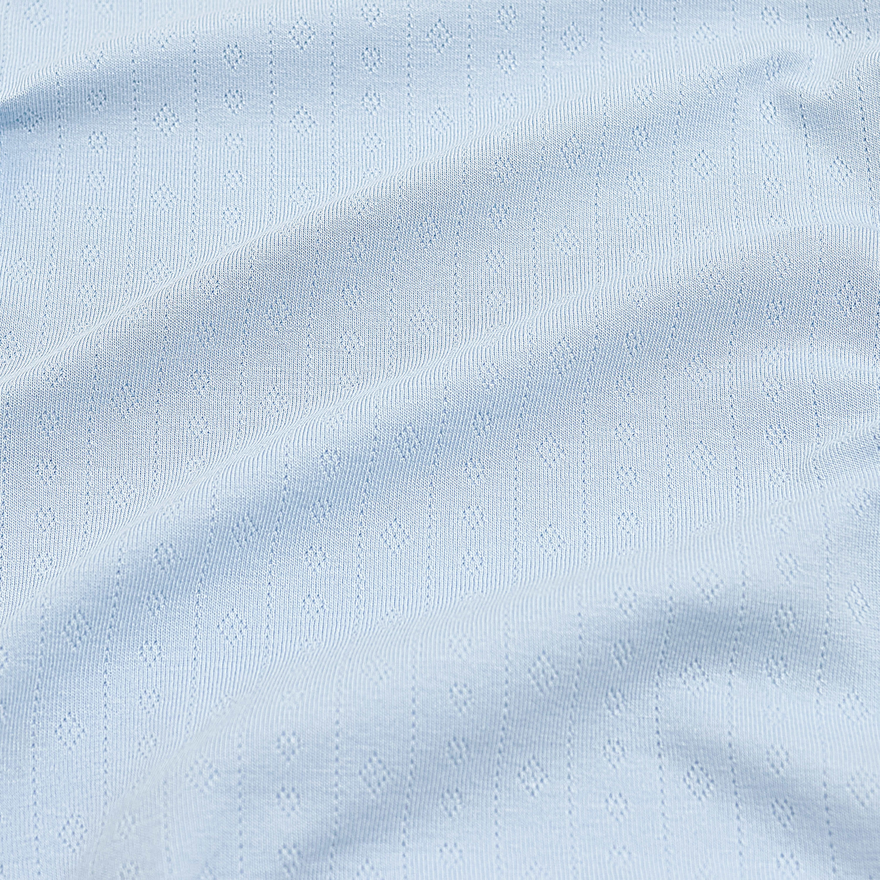 Close up of the light blue pointelle fabric