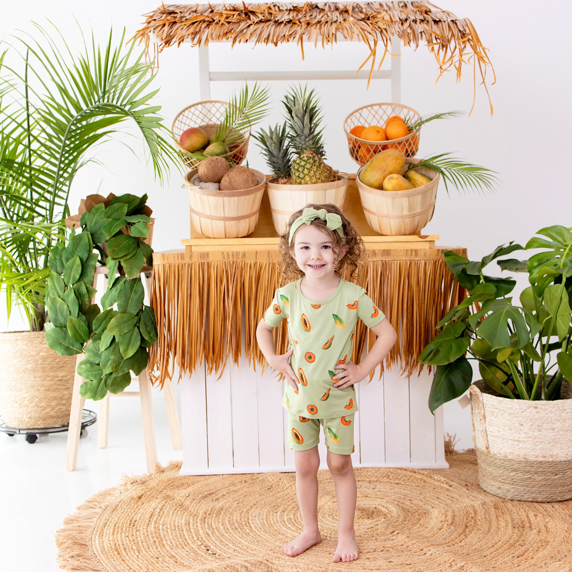 Toddler wearing Short Sleeve green Pajamas in Papaya