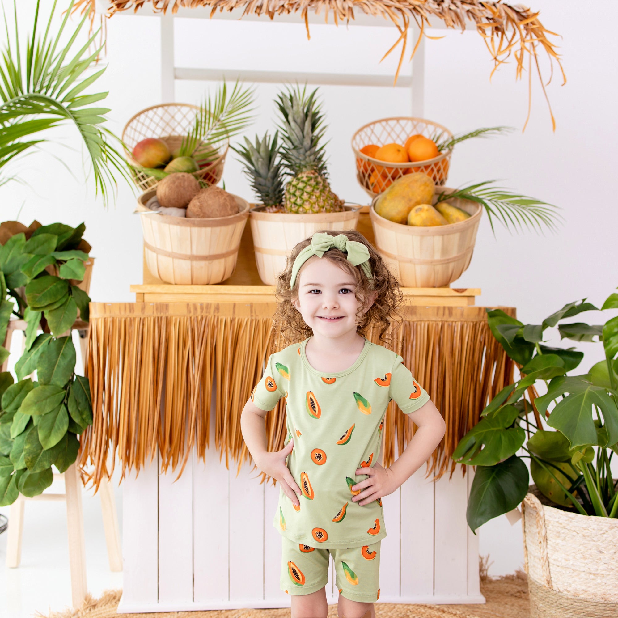 Toddler wearing Short Sleeve Pajamas in Papaya fruit