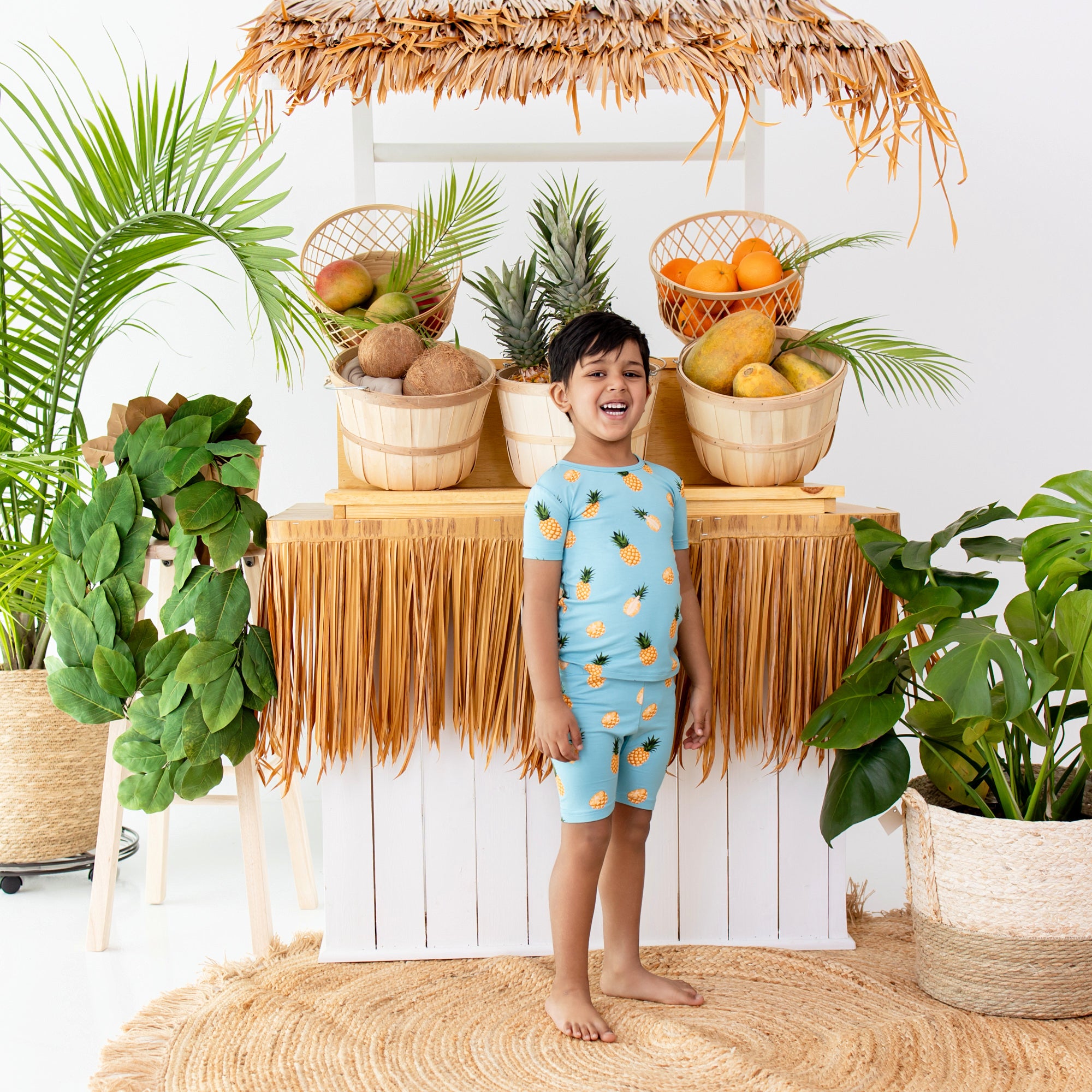 Toddler wearing Short Sleeve Pajamas in Pineapple