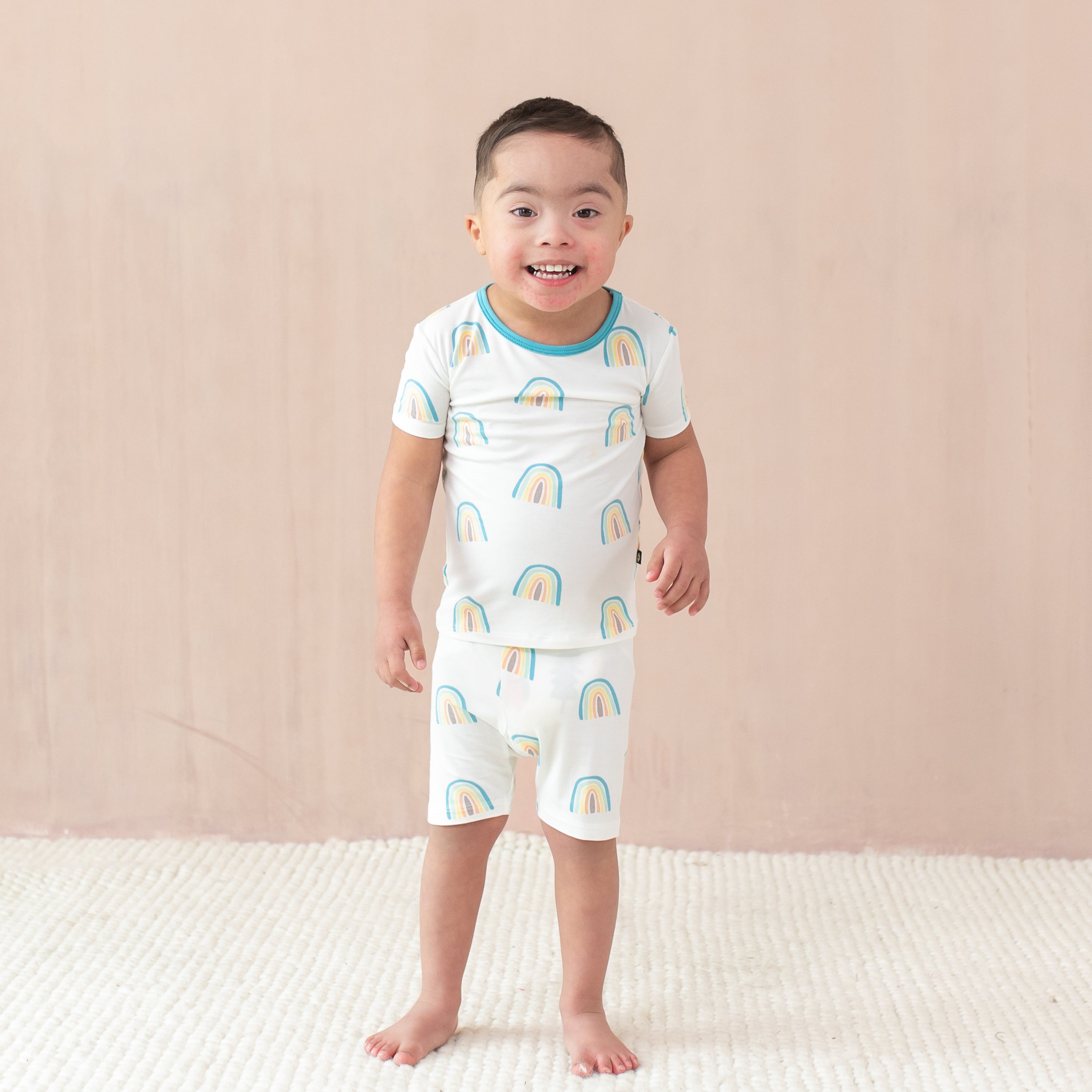 Toddler wearing Short Sleeve Pajamas in Makai Rainbow