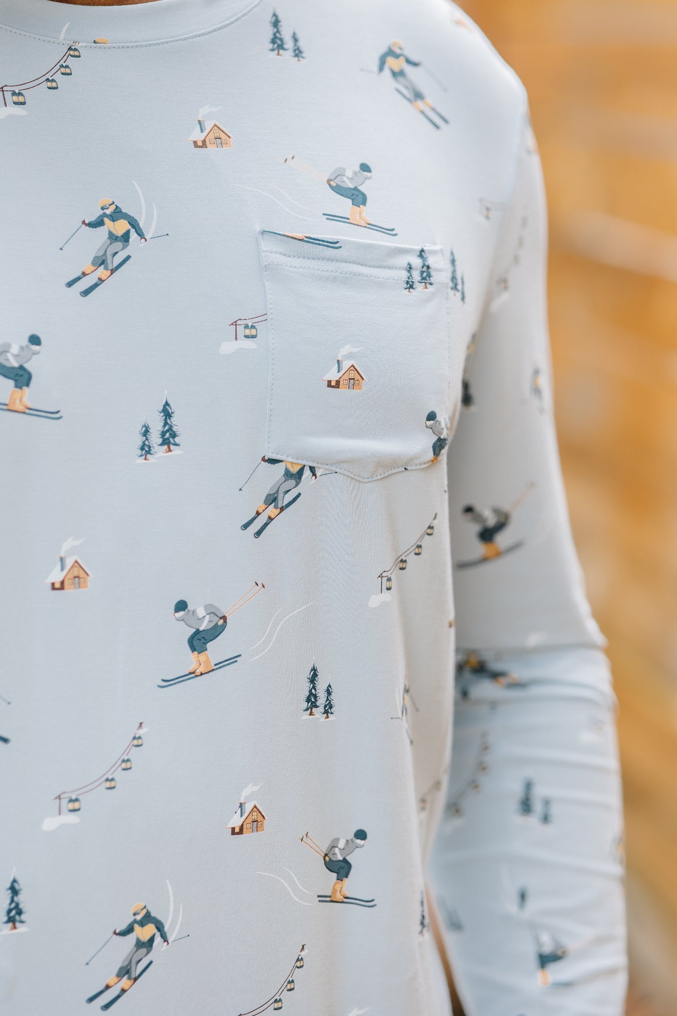Close up of chest pocket detail on the shirt of the Men's Jogger Set in Ski