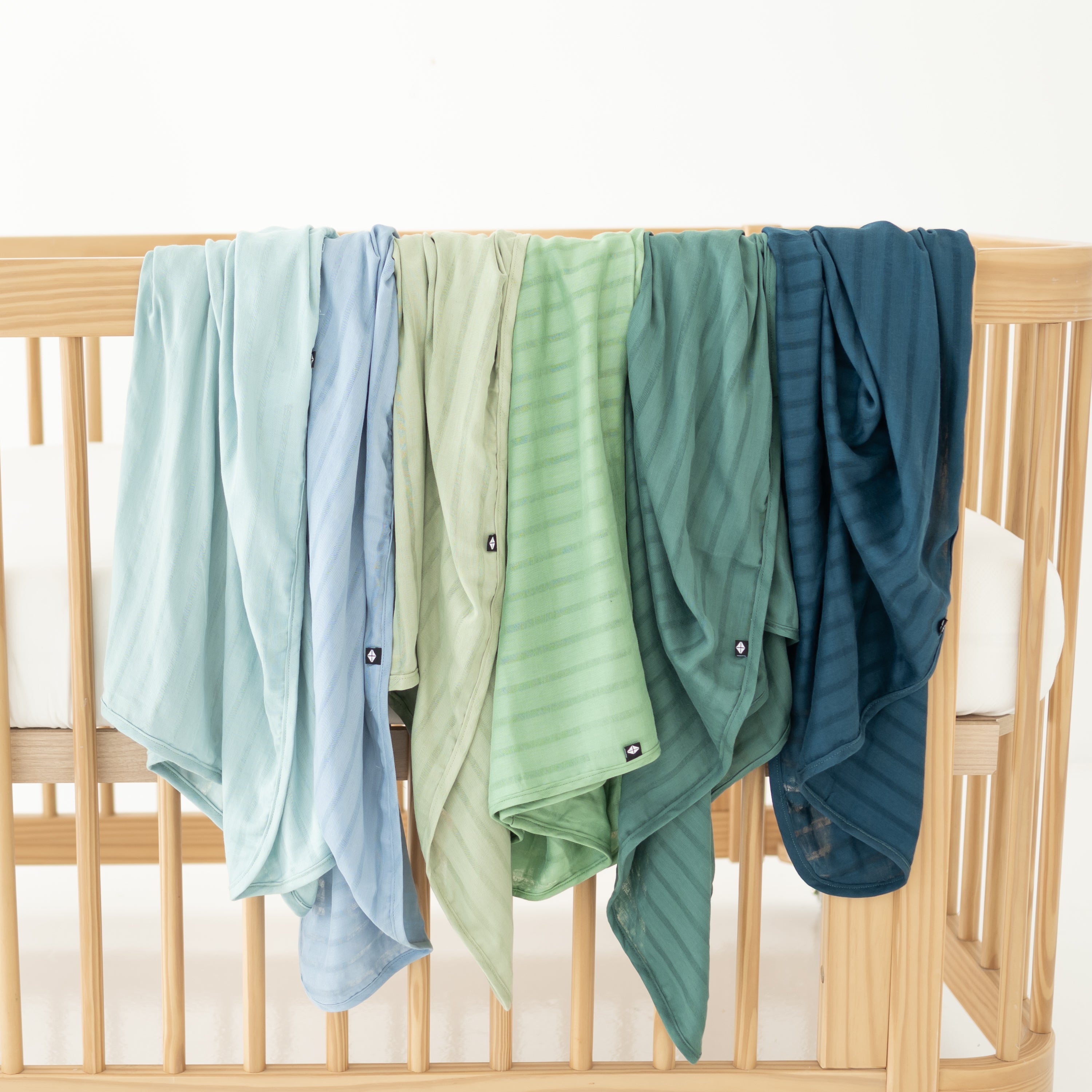Bamboo Muslin Swaddle Blankets in Blues and Greens