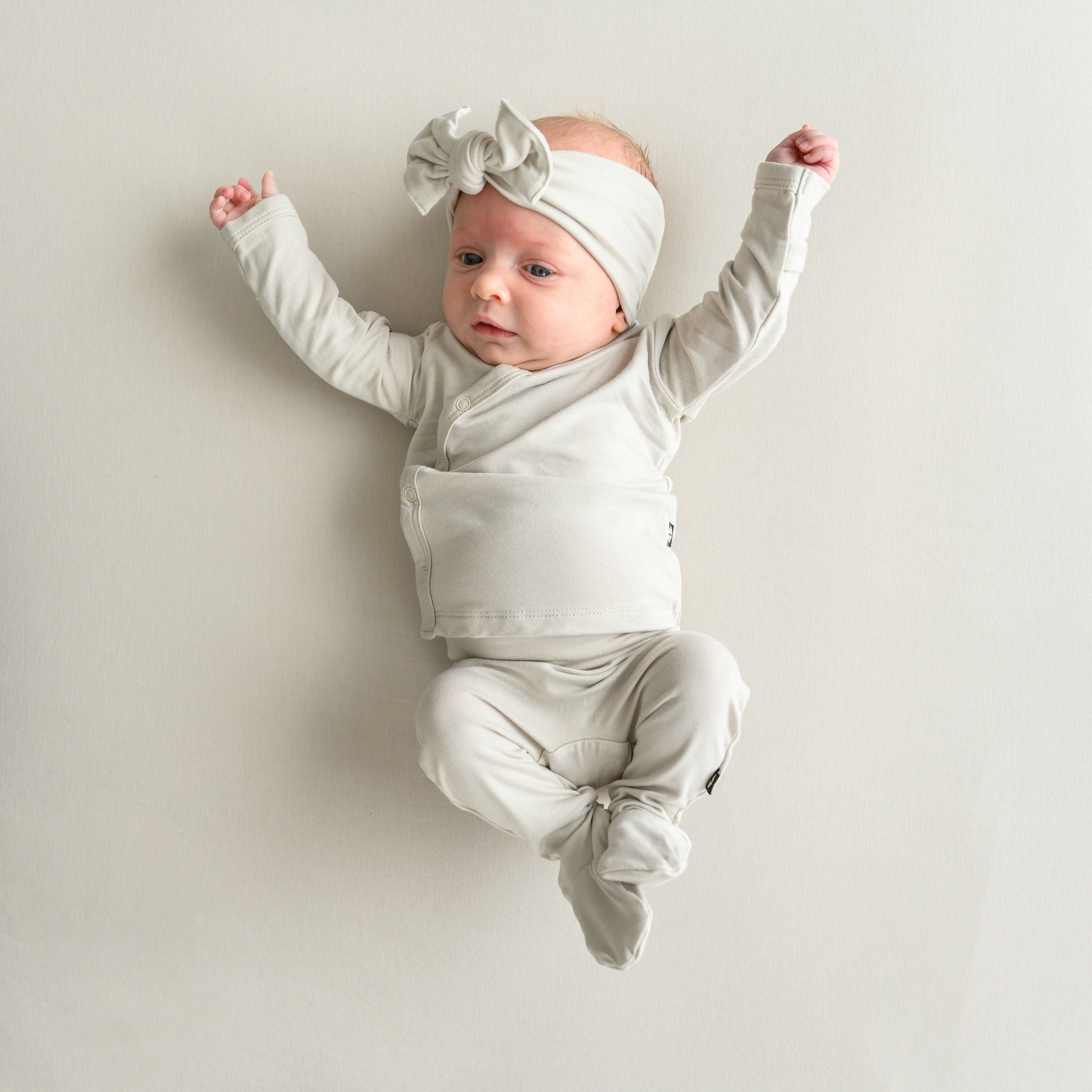 Newborn wearing Take Me Home Hospital Set with Bow in Oat