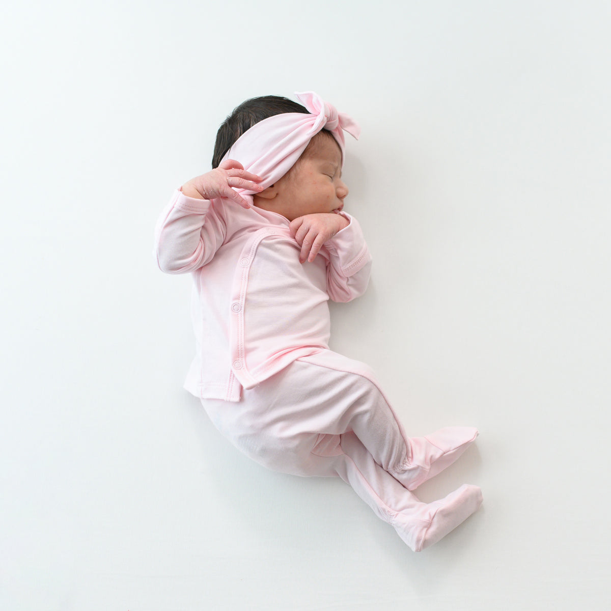 Newborn wearing Take Me Home Hospital Set with Bow in Sakura