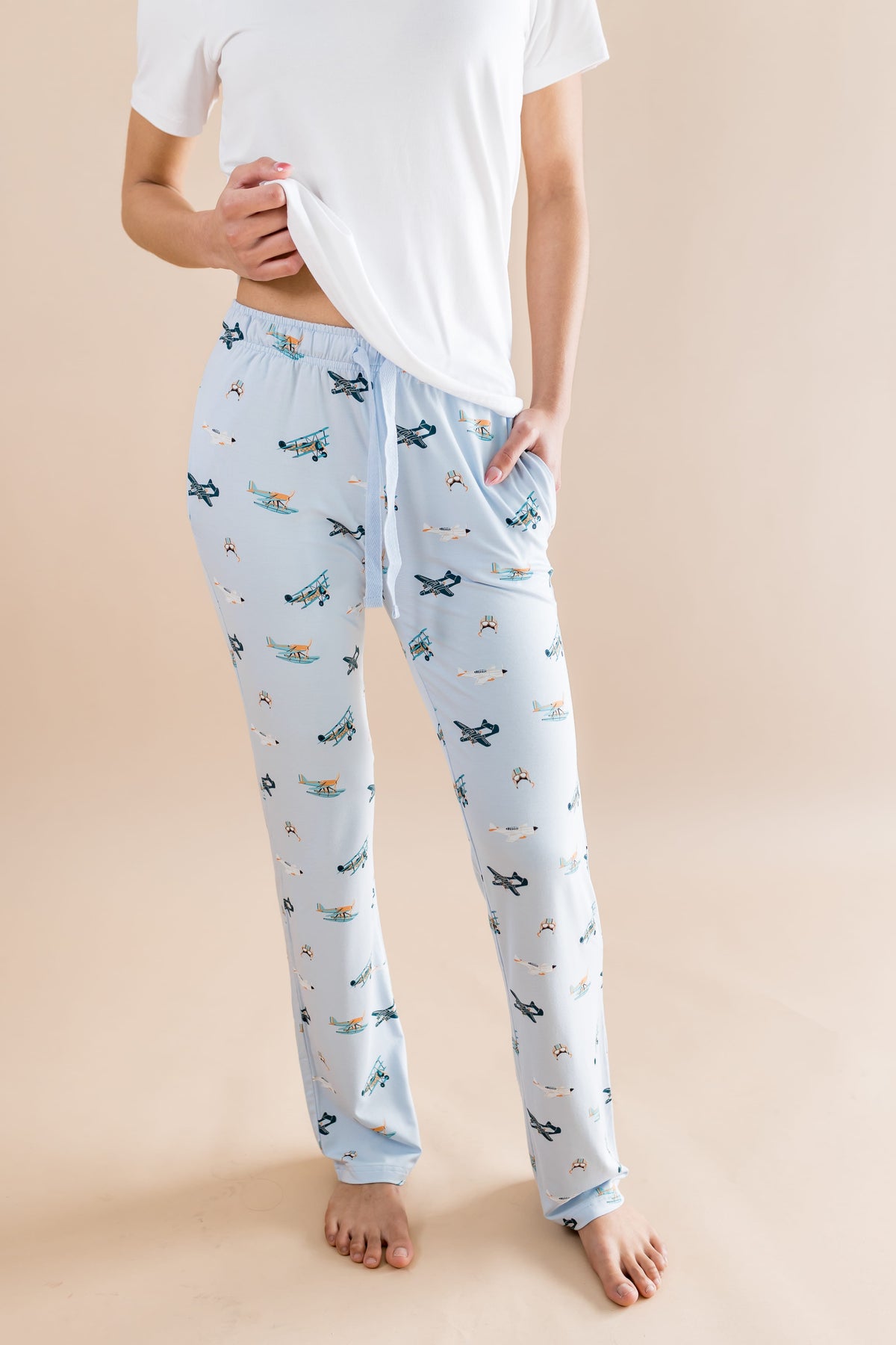 Women's Lounge Pants in Take Off shown on a model