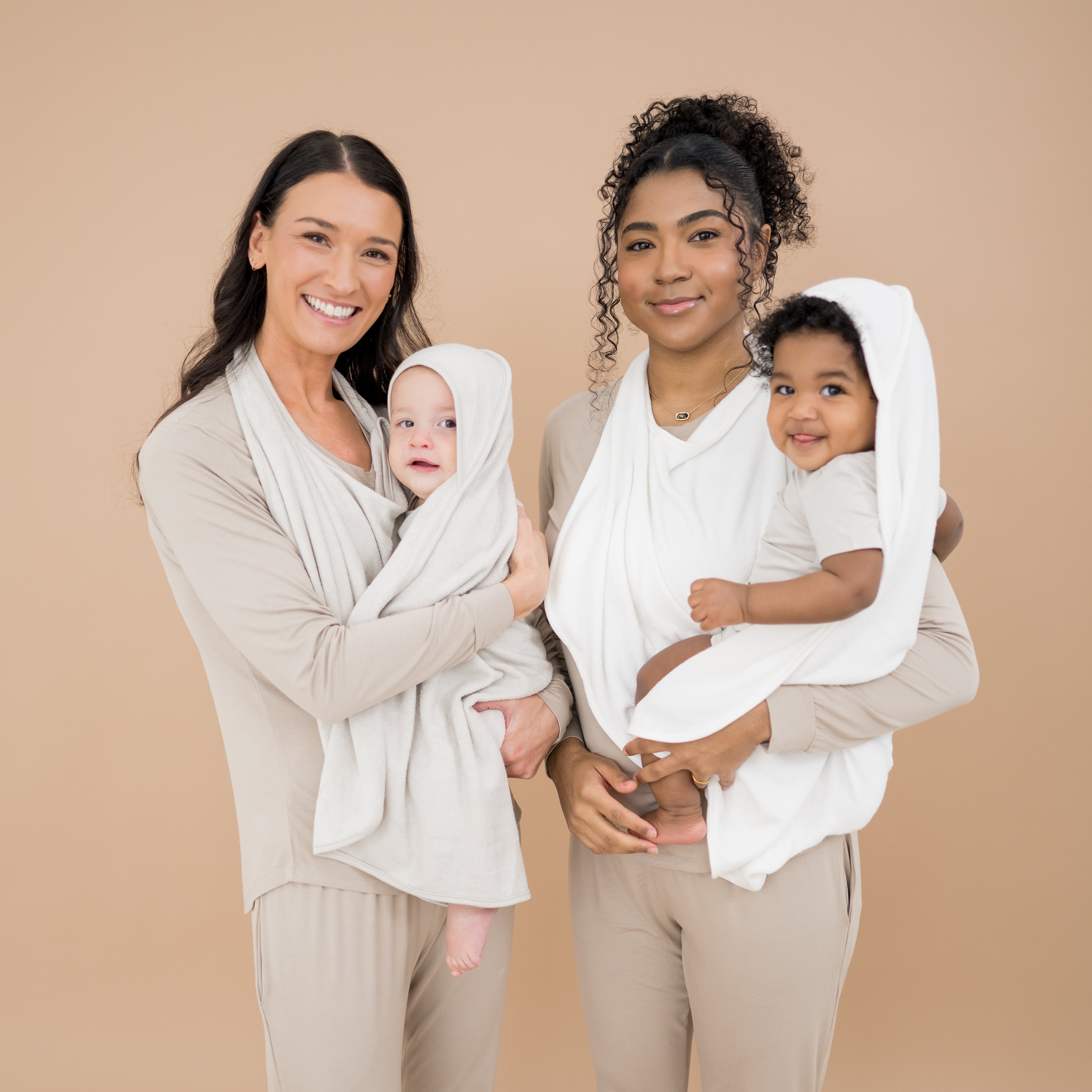 Moms with babies wrapped in Terry Apron Bath Towels