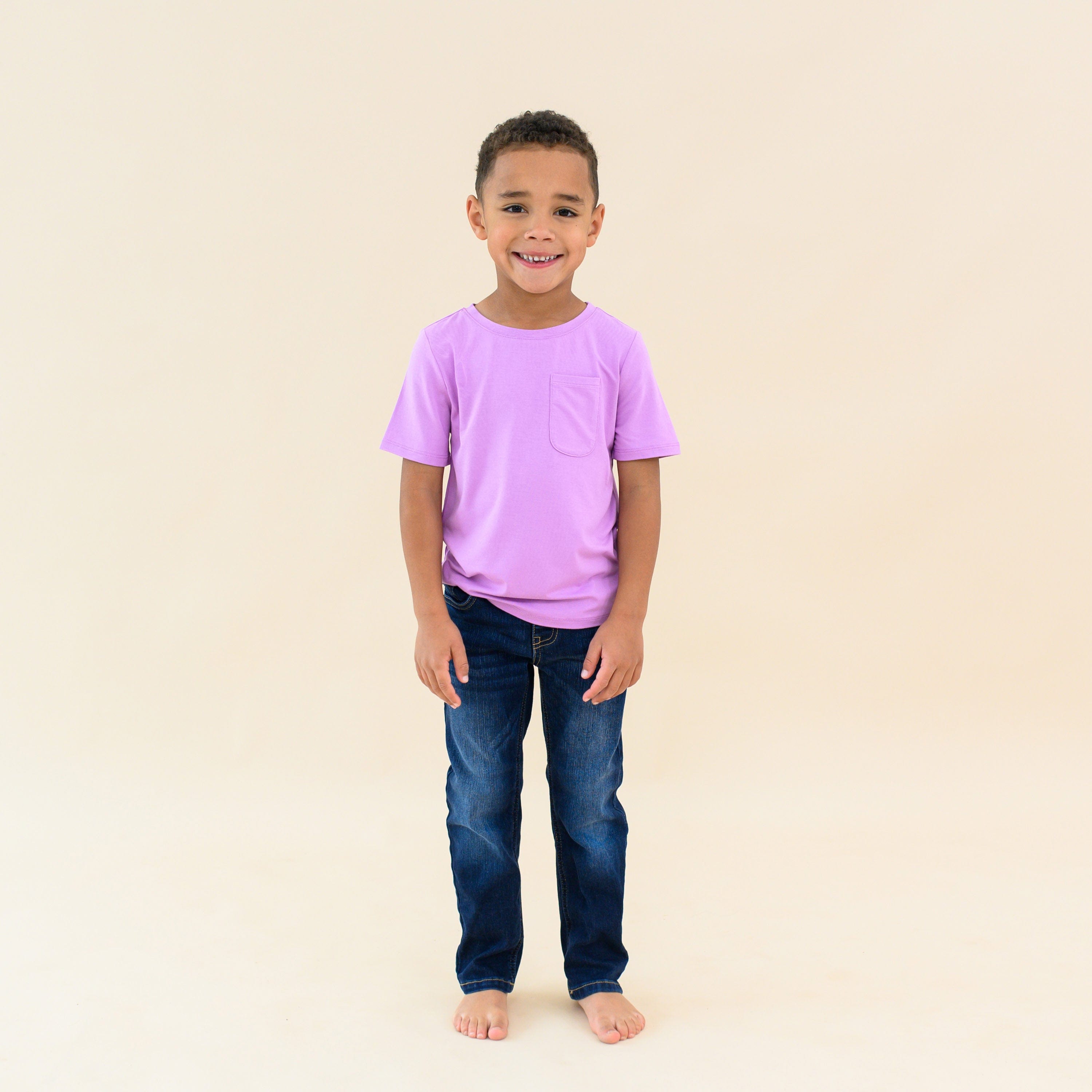 Boy wearing Toddler Crew Neck Pocket Tee in Poi