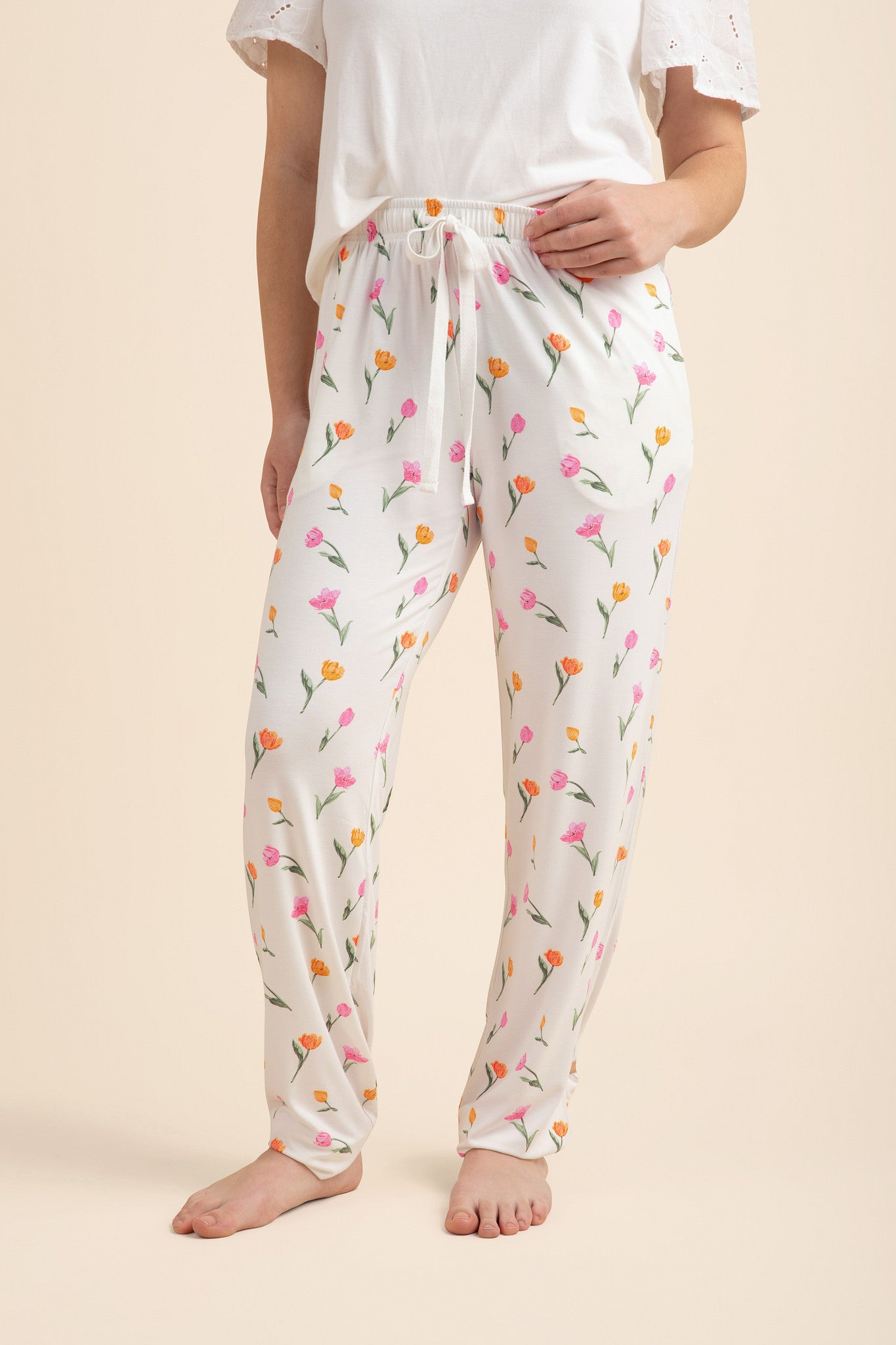 Women's Lounge Pants in Tulip shown on a female model