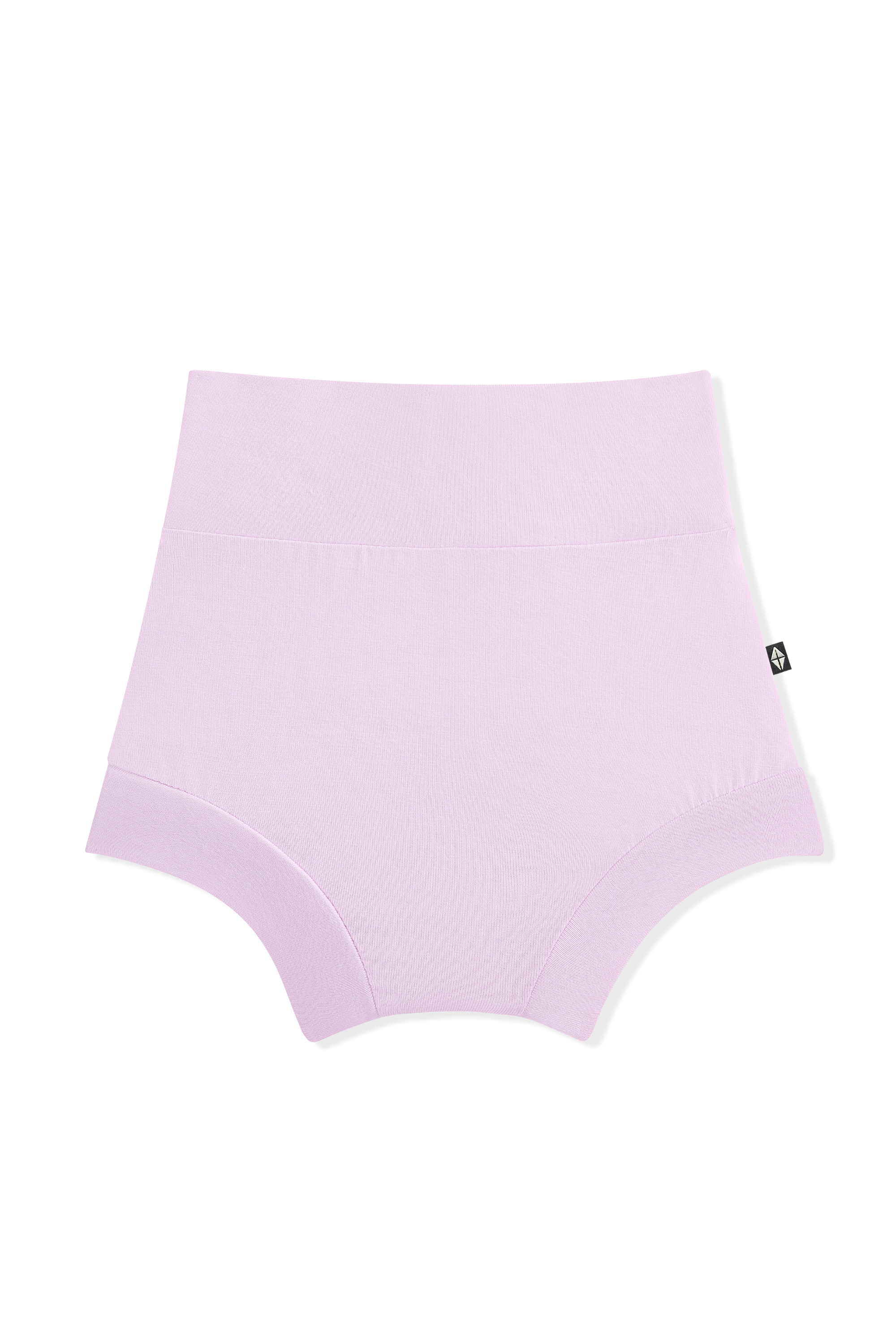 Light purple high-waisted baby bummies on a white background