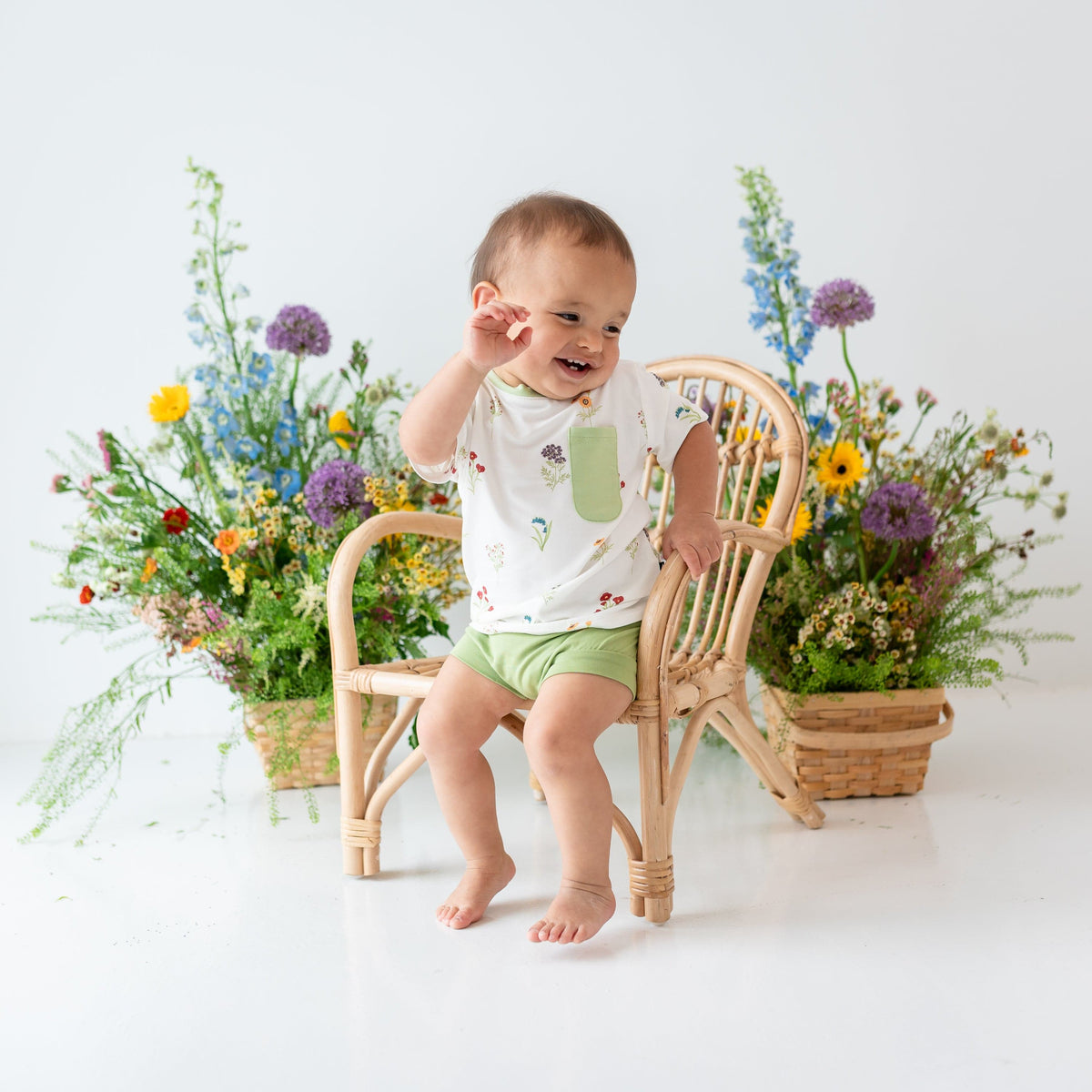 Toddler wearing Toddler Crew Neck Tee in Wildflower and Honu Bummies