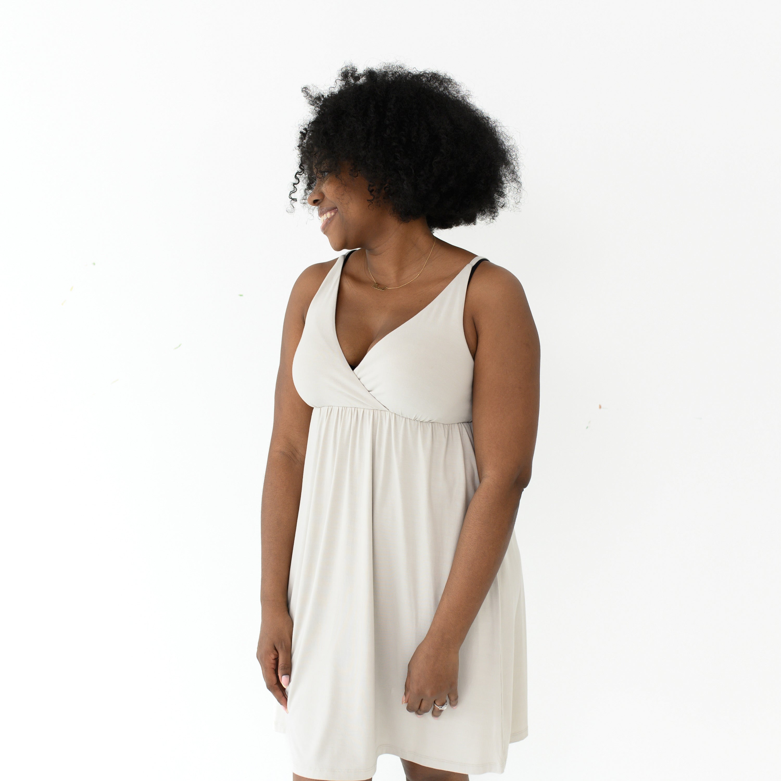 Woman modeling Women's Nightgown in Oat