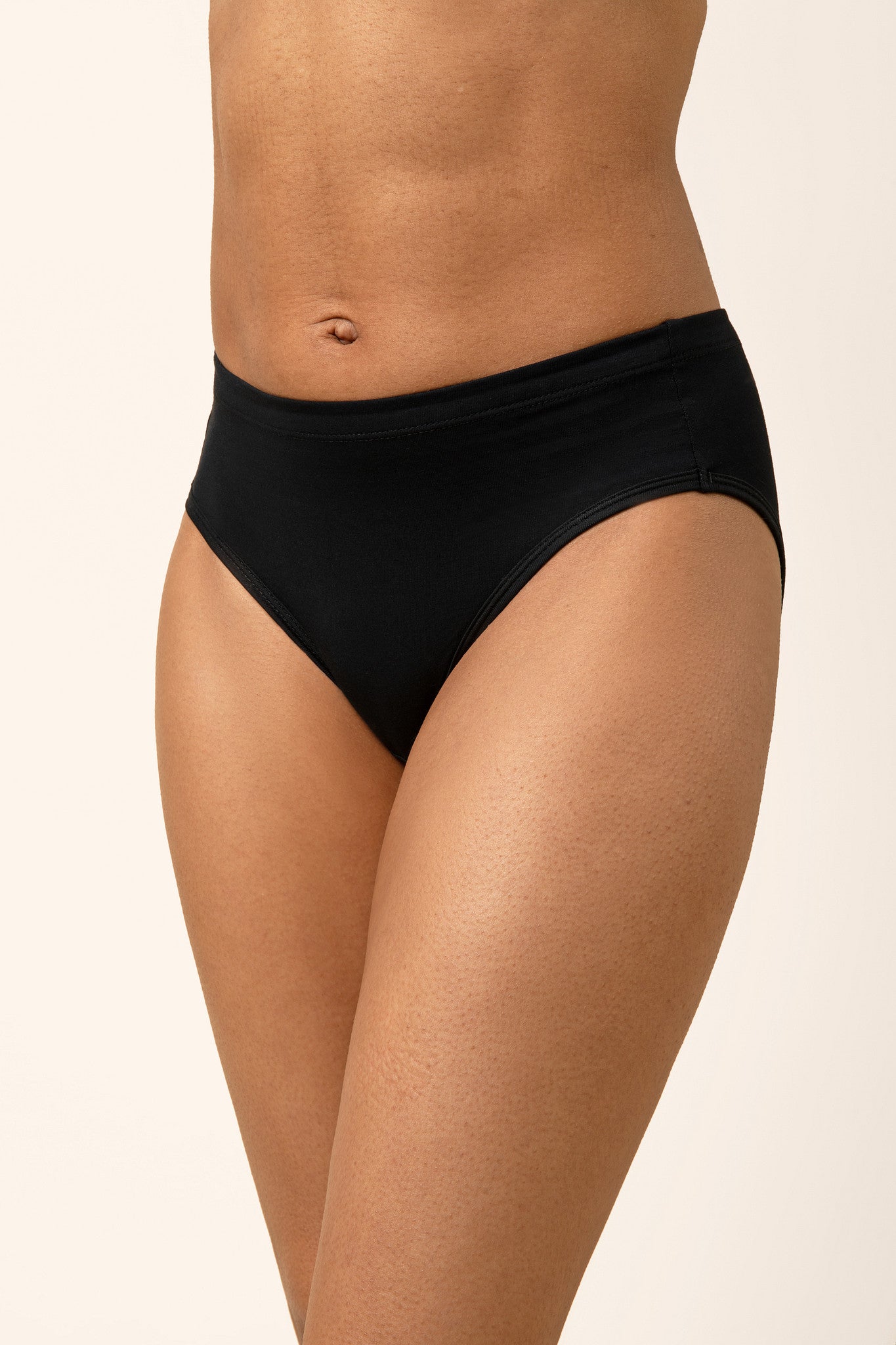 The Front of the Women's underwear in midnight shown on a model