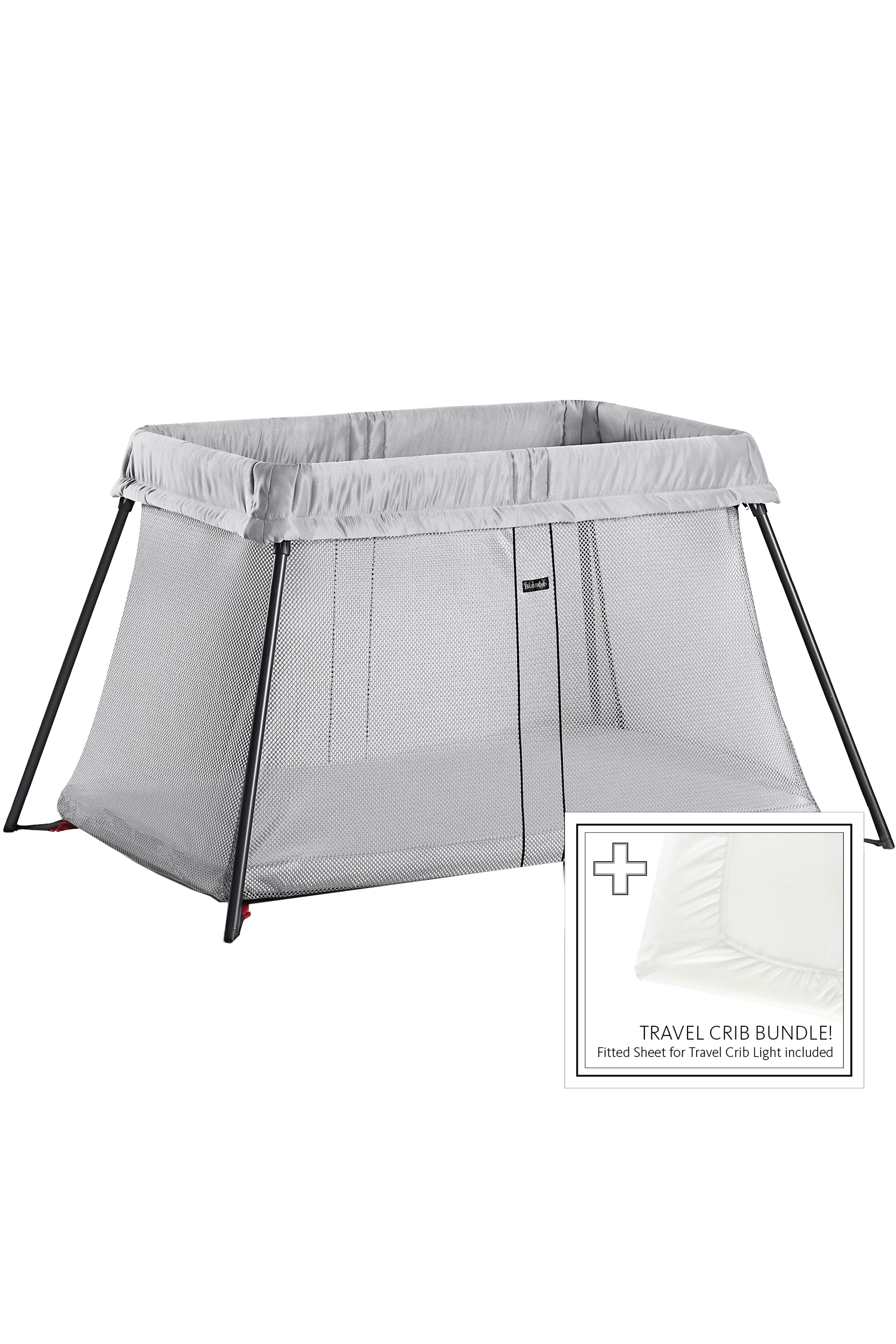 BabyBjorn Silver BabyBjorn Travel Crib Light in Silver with Fitted Sheet