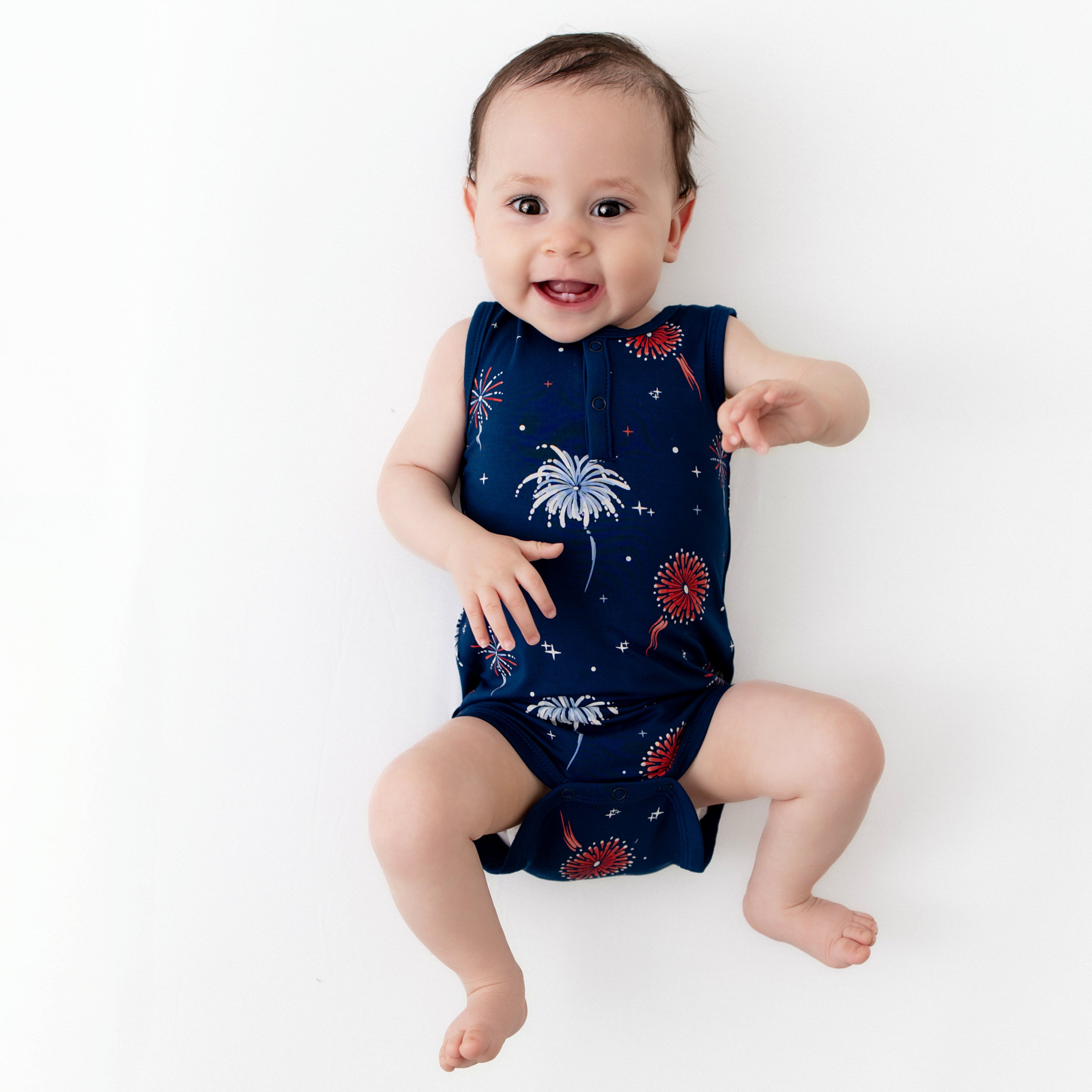 Baby modeling Sleeveless Bodysuit in Celebration