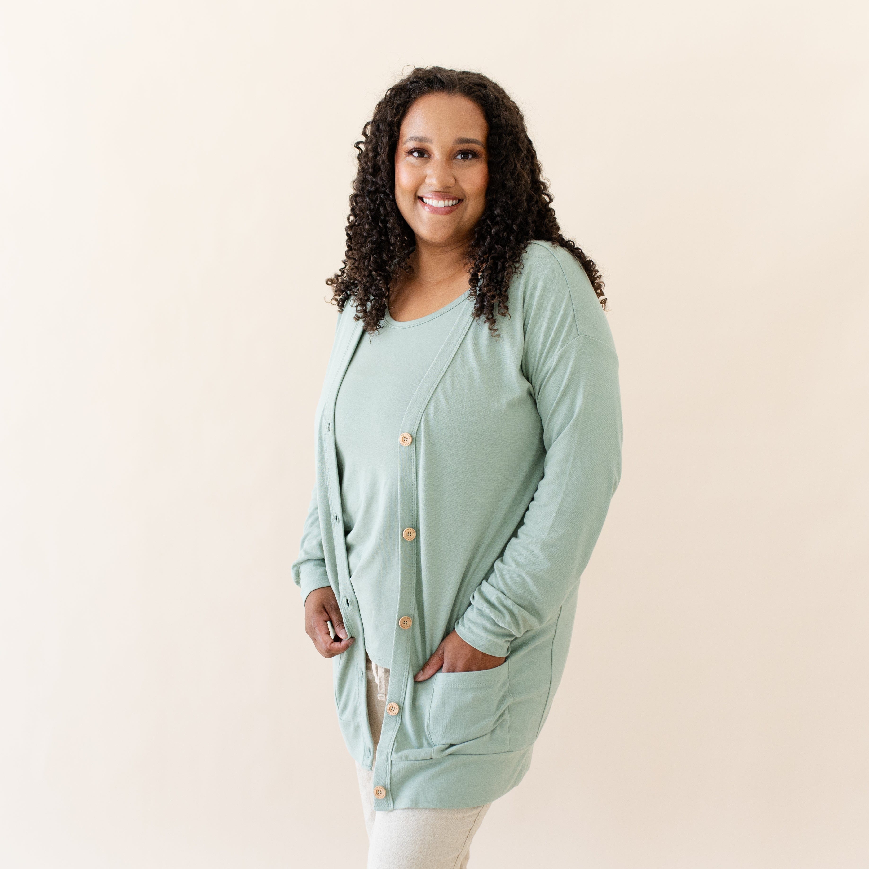 Kyte Baby Adult Bamboo Jersey Cardigan Bamboo Jersey Adult Cardigan in Thyme