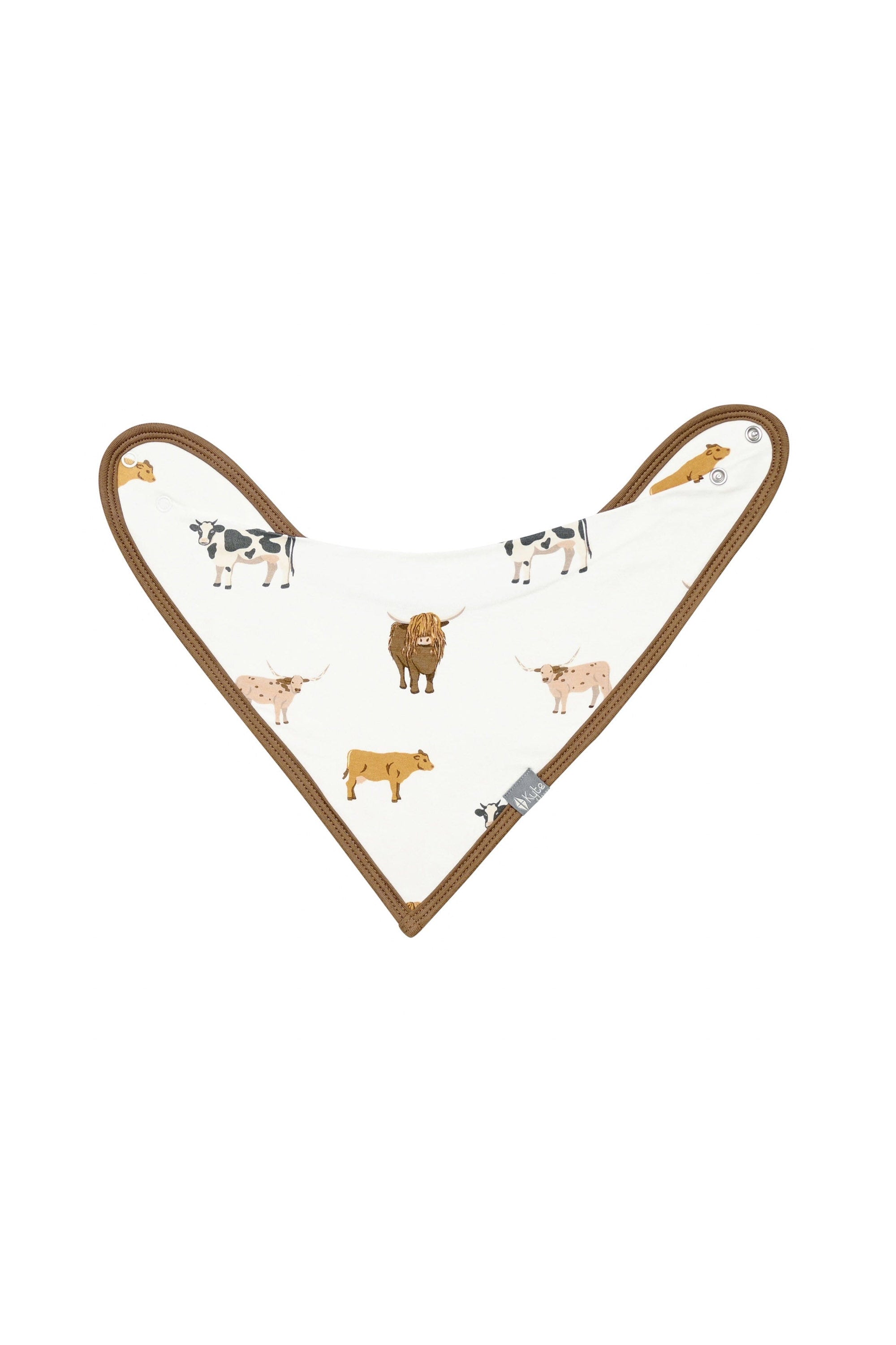 Adjustable snaps on Kyte Baby Bib in Moo