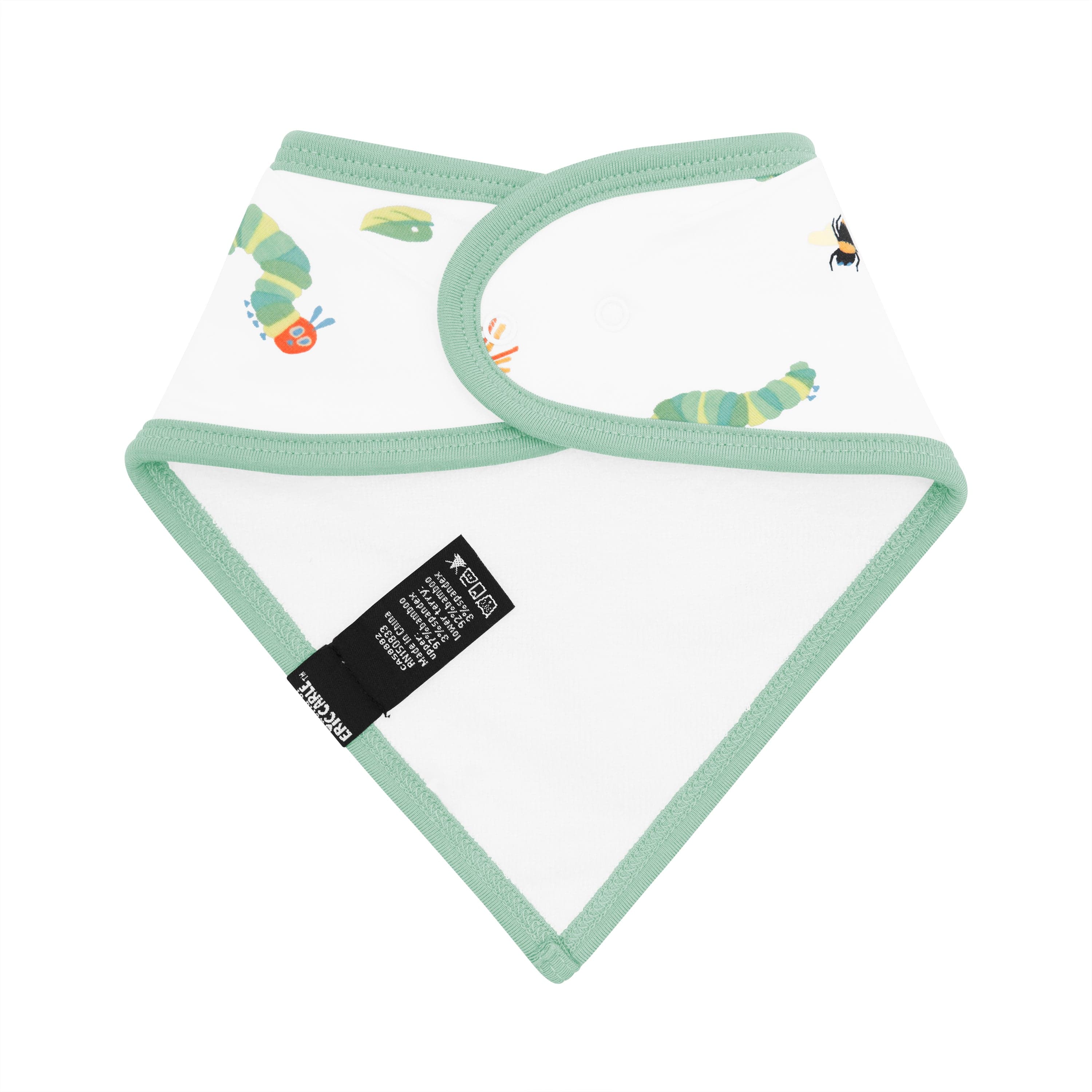 The back of the Bib in The Very Hungry Caterpillar™ and Friends showing the snap closures and bamboo terry cloth backing