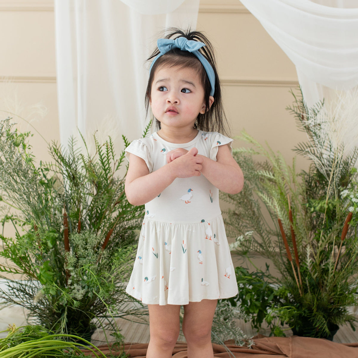 Toddler wearing Twirl Bodysuit Dress in Duck