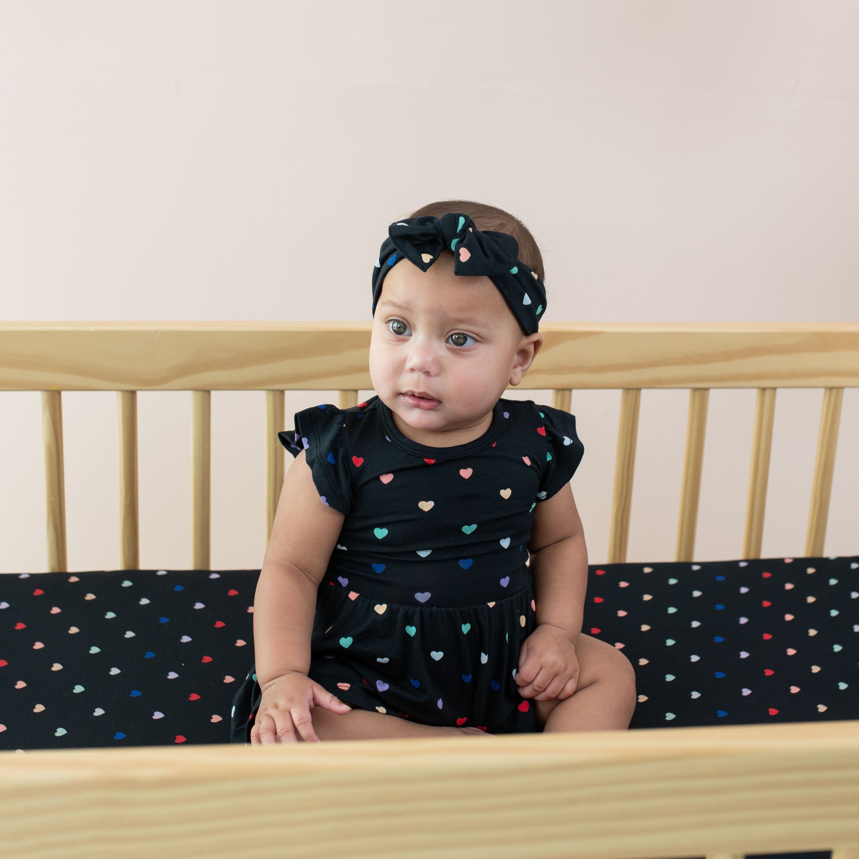 Kyte Baby Bodysuit Dress Twirl Bodysuit Dress in Midnight Rainbow Heart