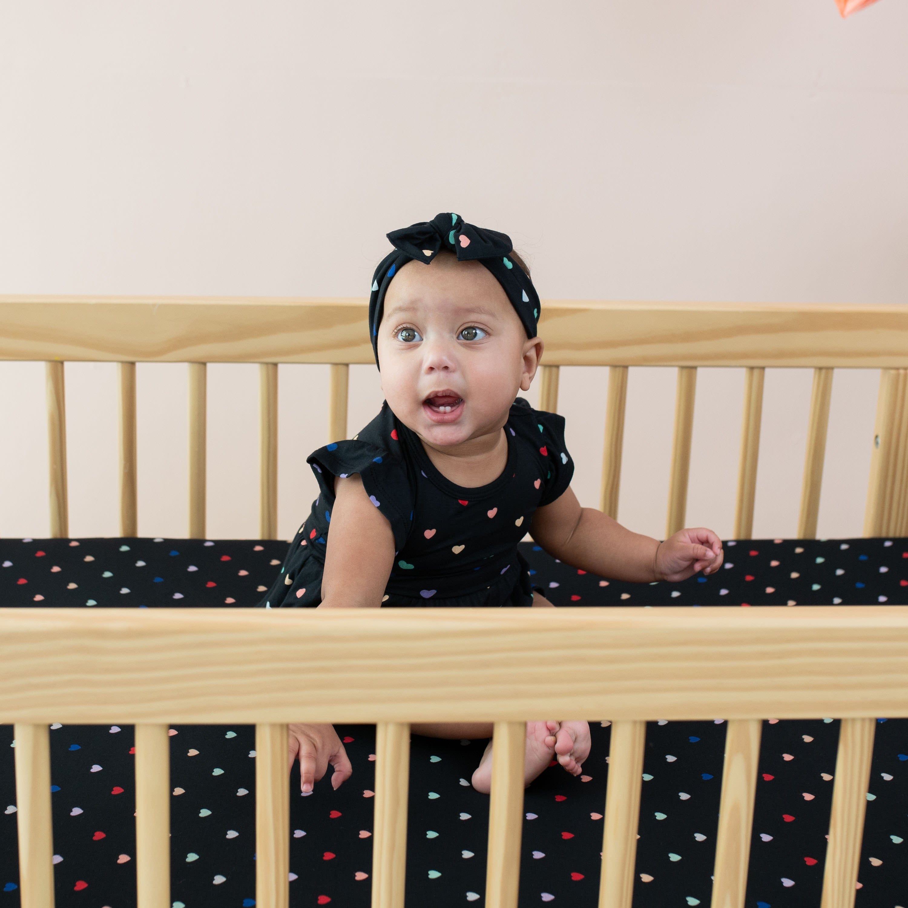 Kyte Baby Bodysuit Dress Twirl Bodysuit Dress in Midnight Rainbow Heart