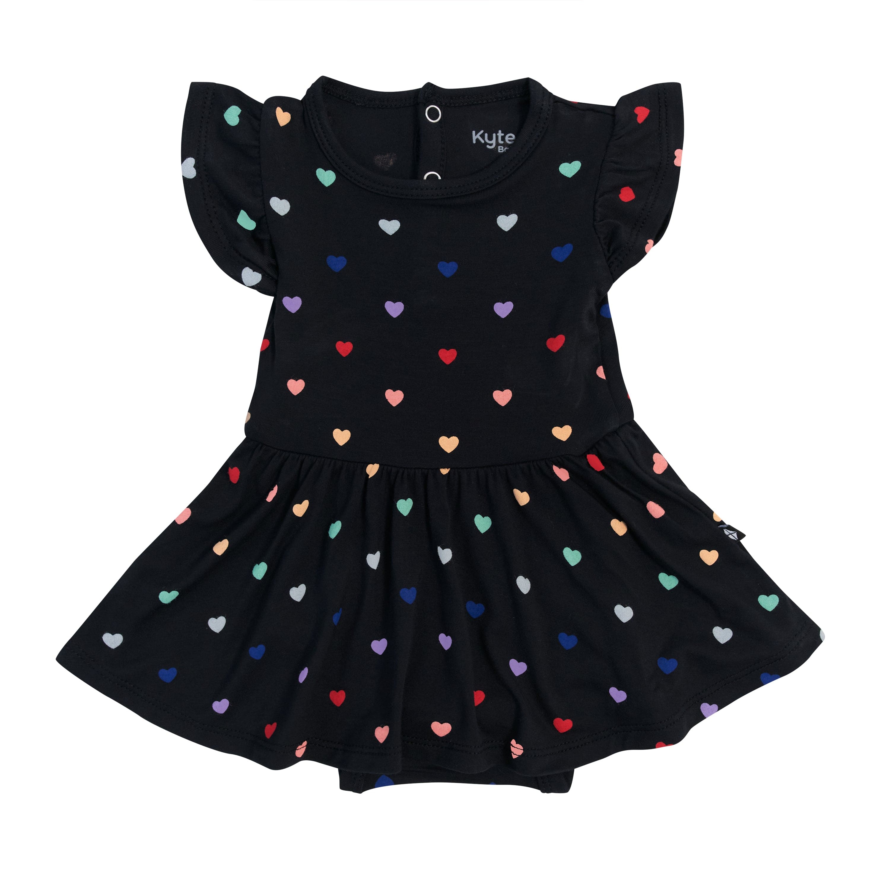 Kyte Baby Bodysuit Dress Twirl Bodysuit Dress in Midnight Rainbow Heart