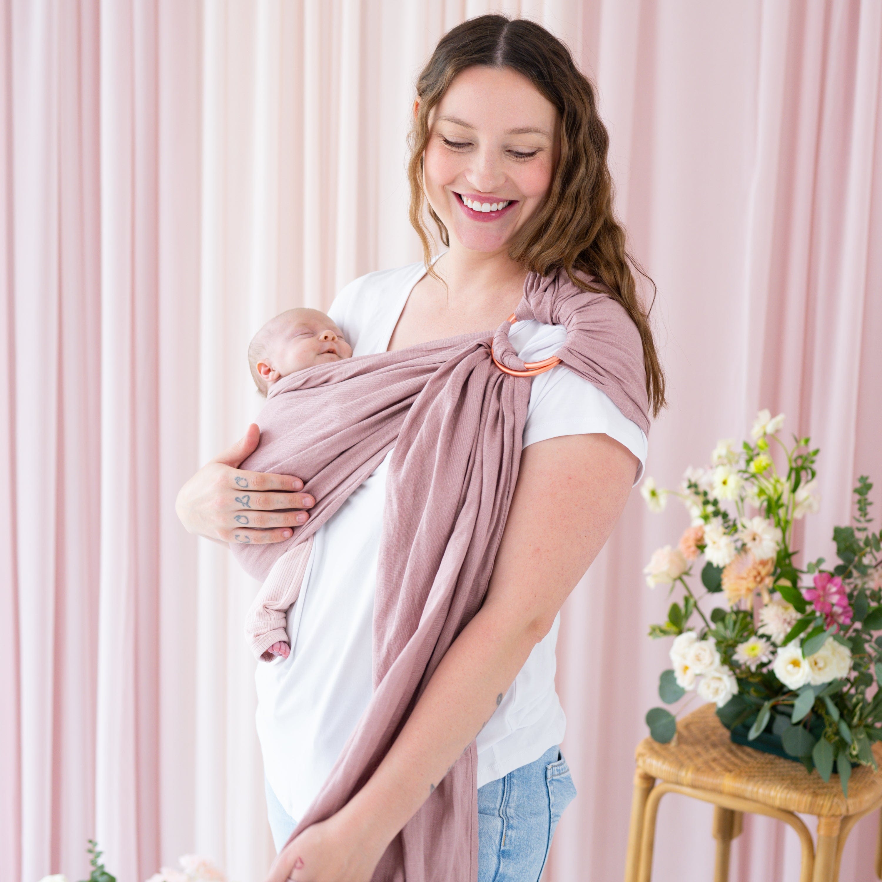 Kyte Baby Carrier Dogwood with Rose Gold Rings / OS Ring Sling in Dogwood