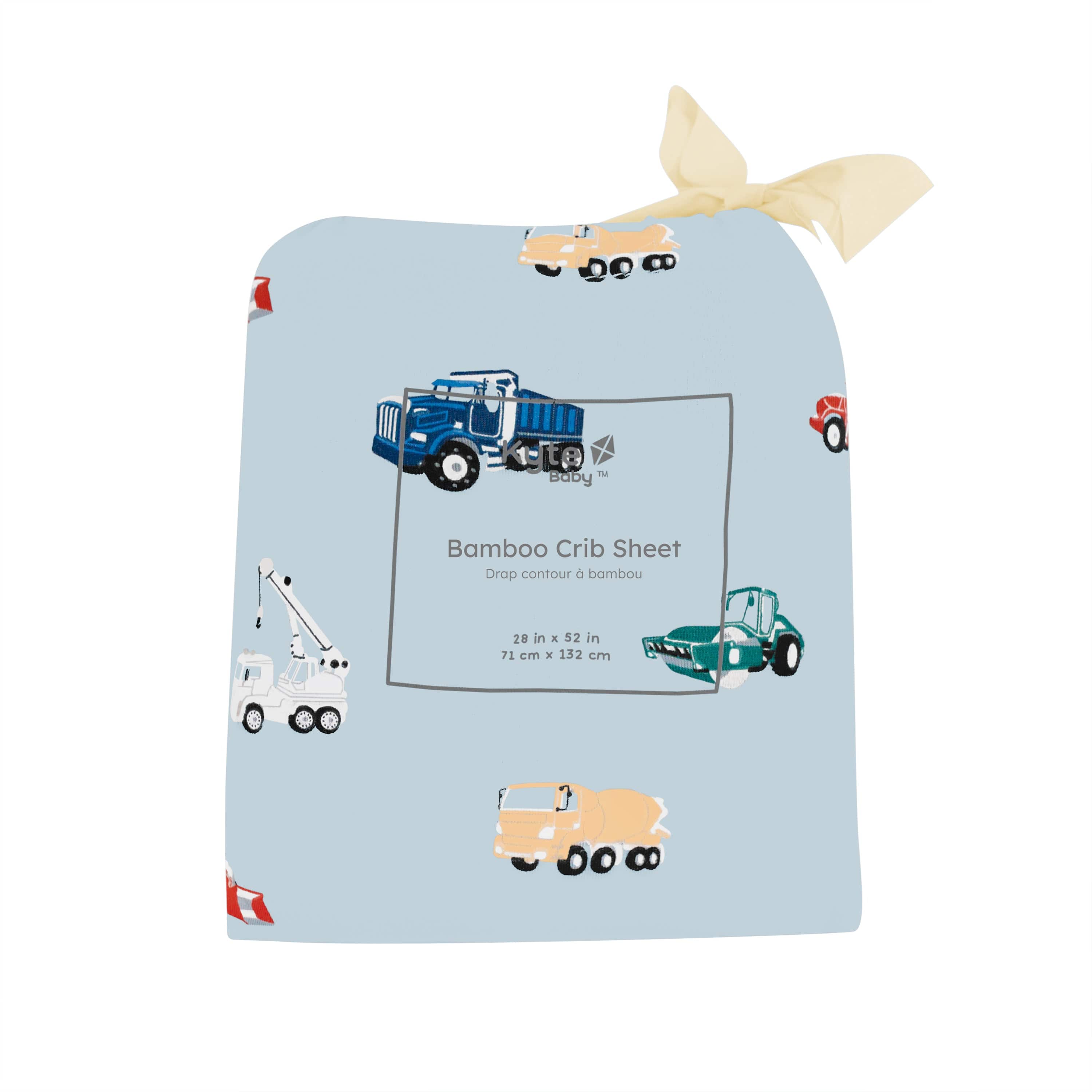 Construction pattern Kyte Baby standard Crib Sheet in bag