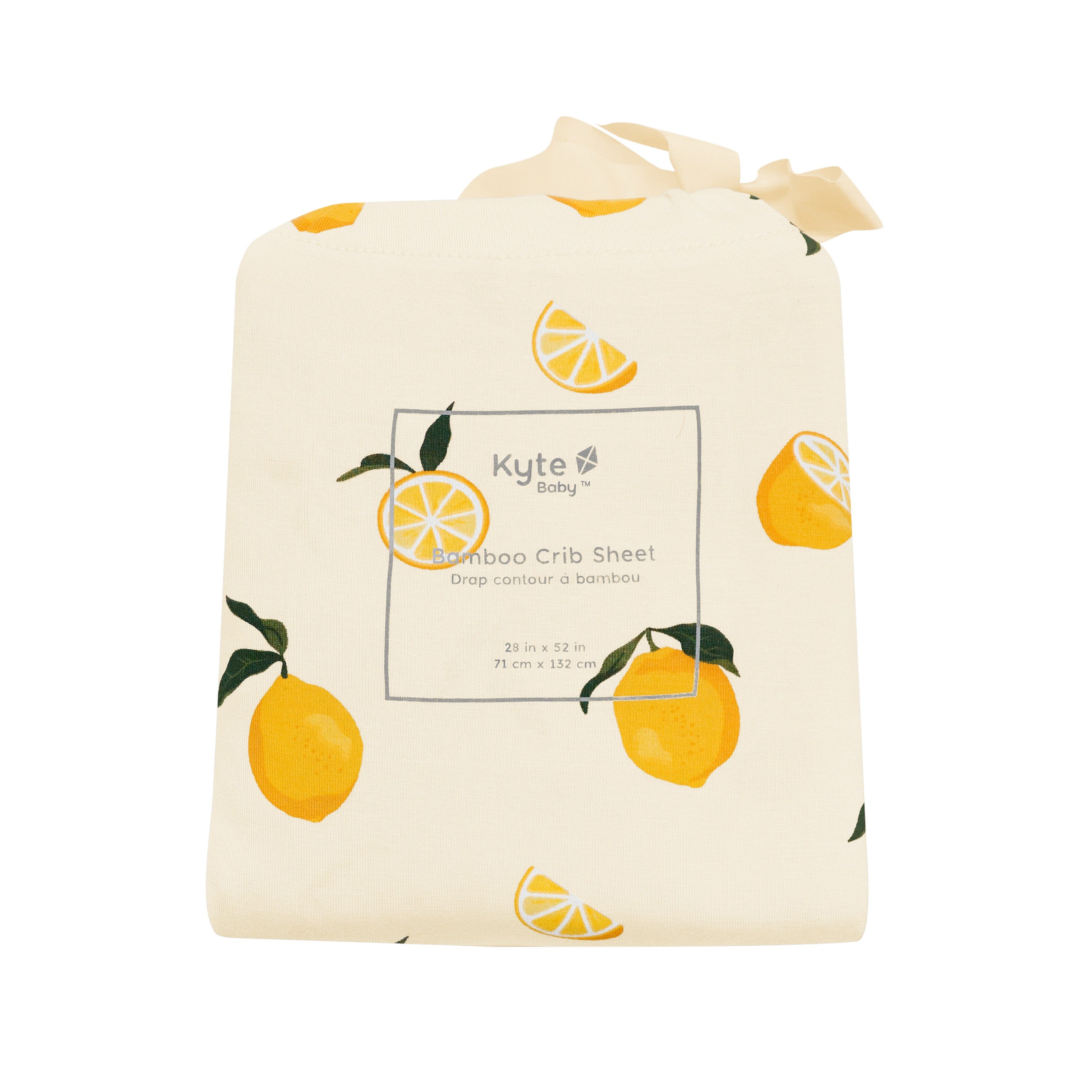 Lemon pattern Kyte Baby standard Crib Sheet in bag
