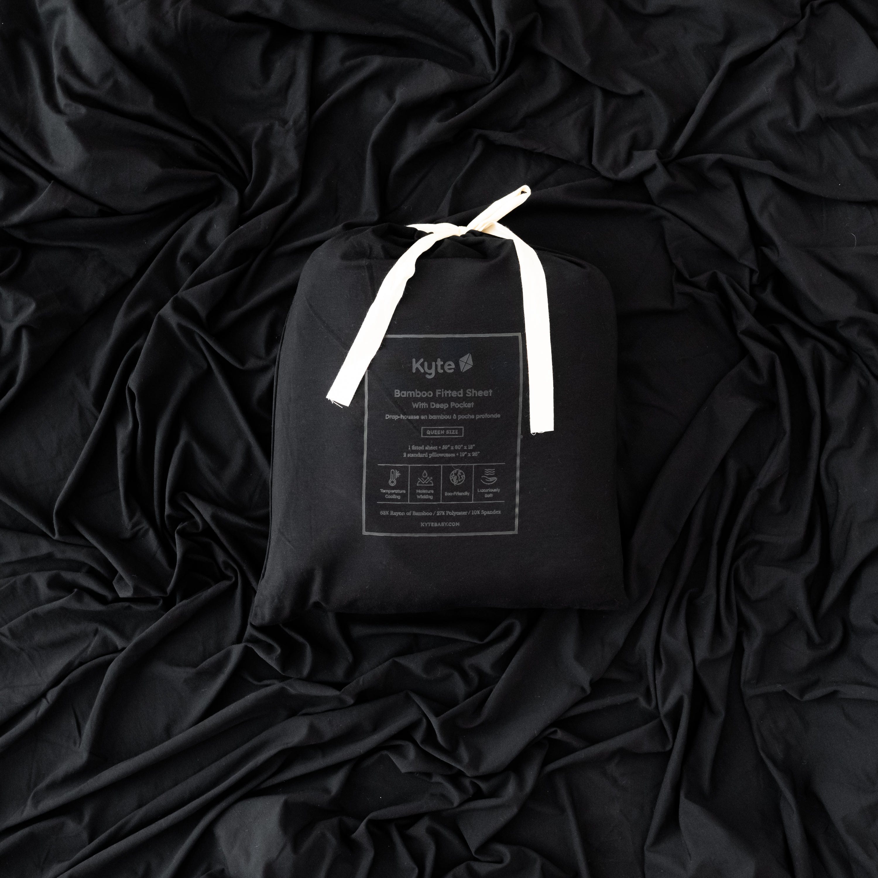 Midnight Black Kyte Baby Fitted Sheet with Pillowcases in Bag