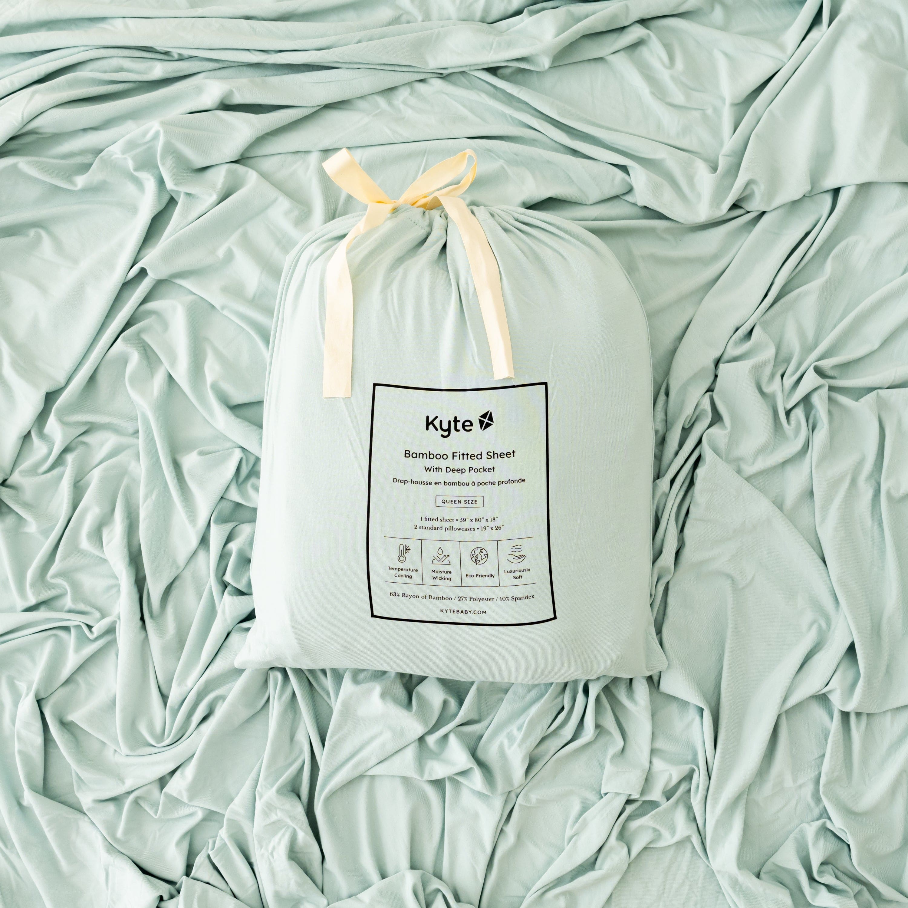 Sage green Kyte Baby Fitted Sheet with Pillowcases in Bag