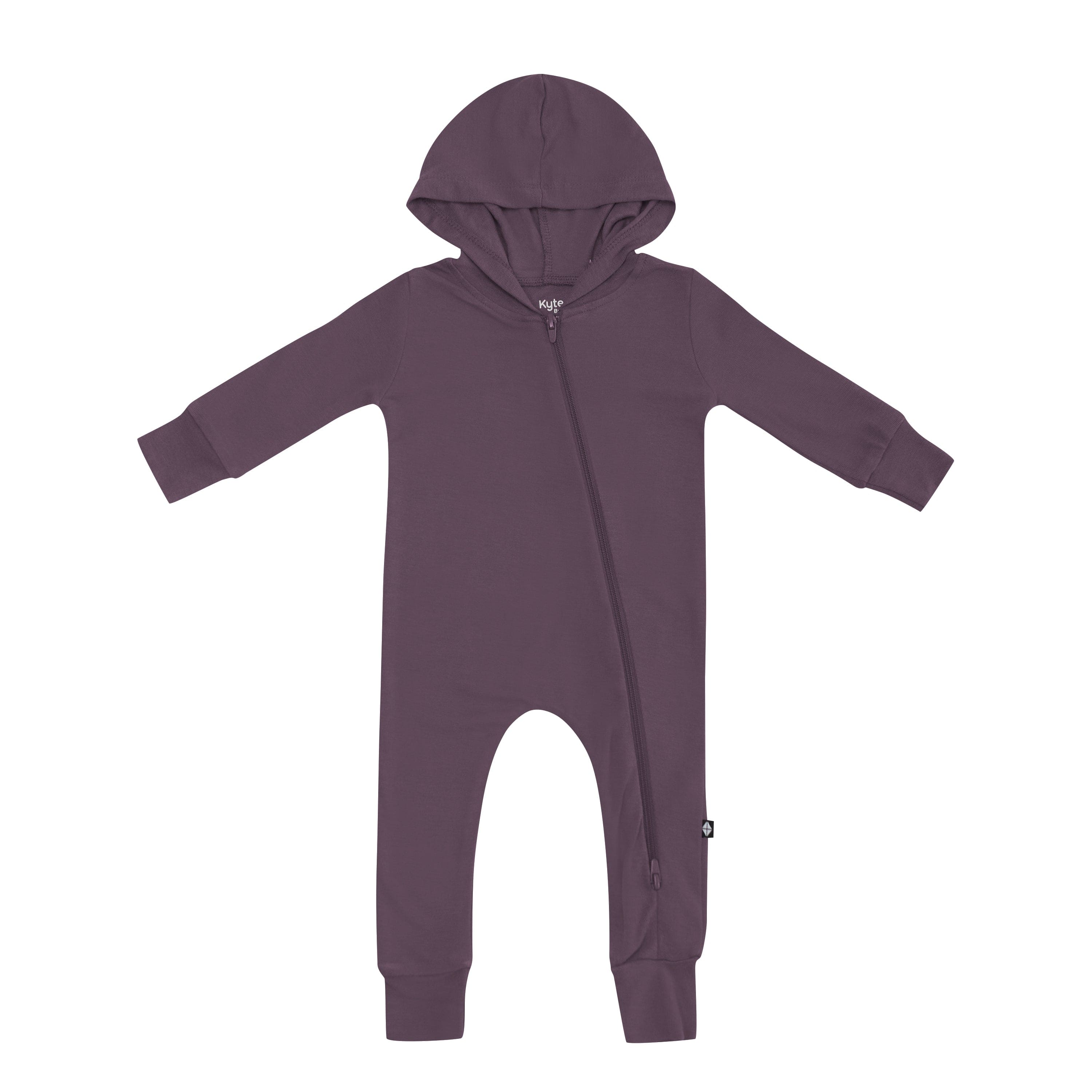 Bamboo Jersey Hooded Zippered Romper in Currant purple
