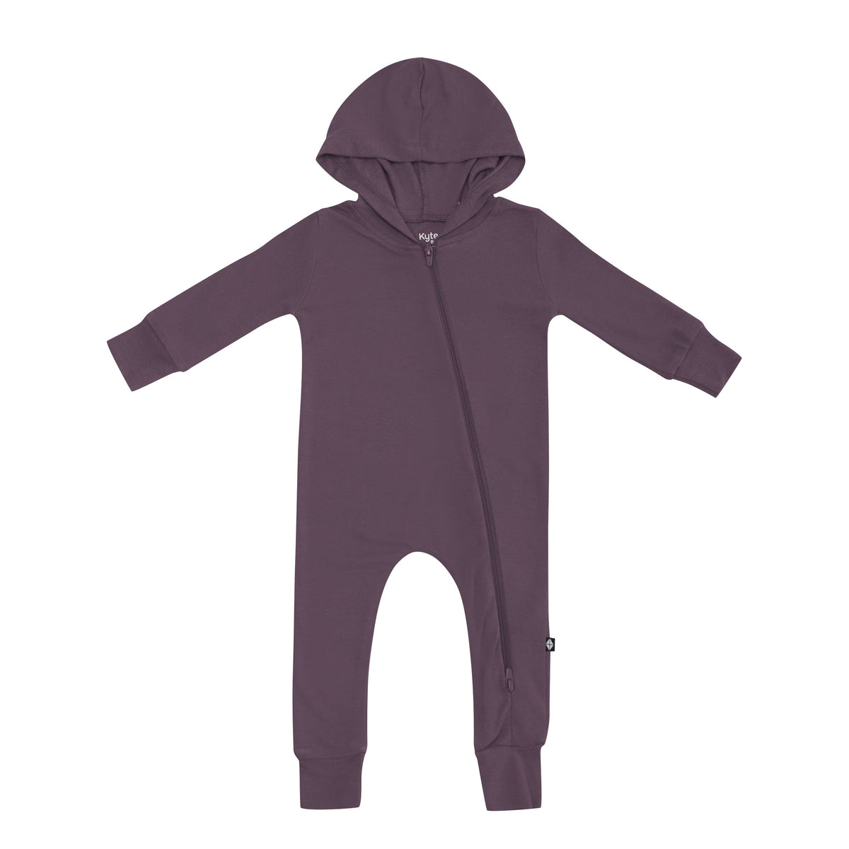 Bamboo Jersey Hooded Zippered Romper in Currant purple