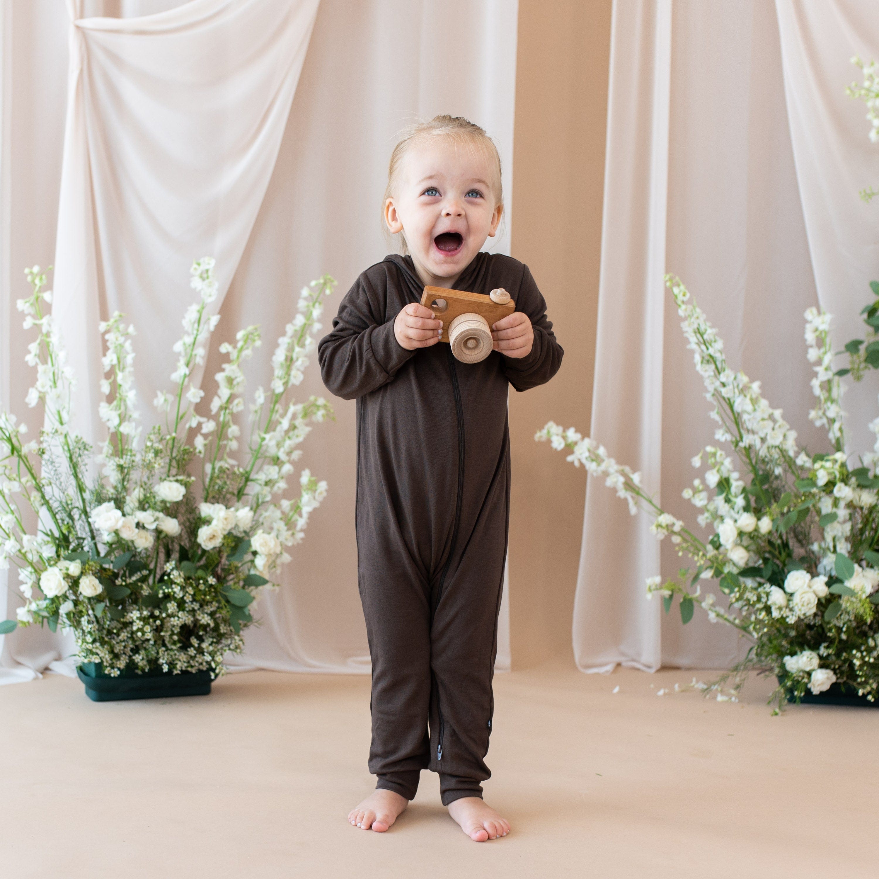 Kyte Baby Hooded Zippered Romper Bamboo Jersey Hooded Zippered Romper in Espresso
