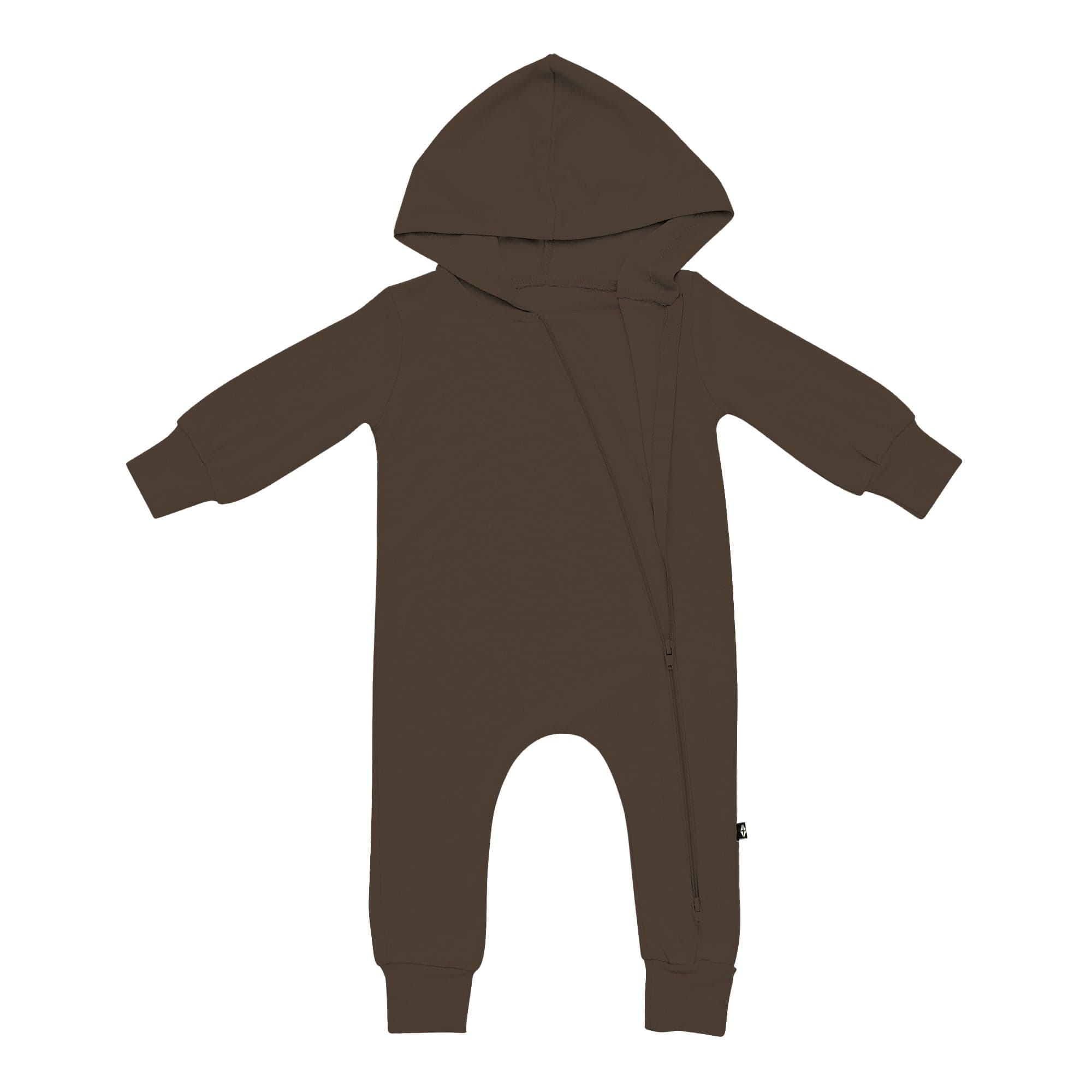 Kyte Baby Hooded Zippered Romper Bamboo Jersey Hooded Zippered Romper in Espresso