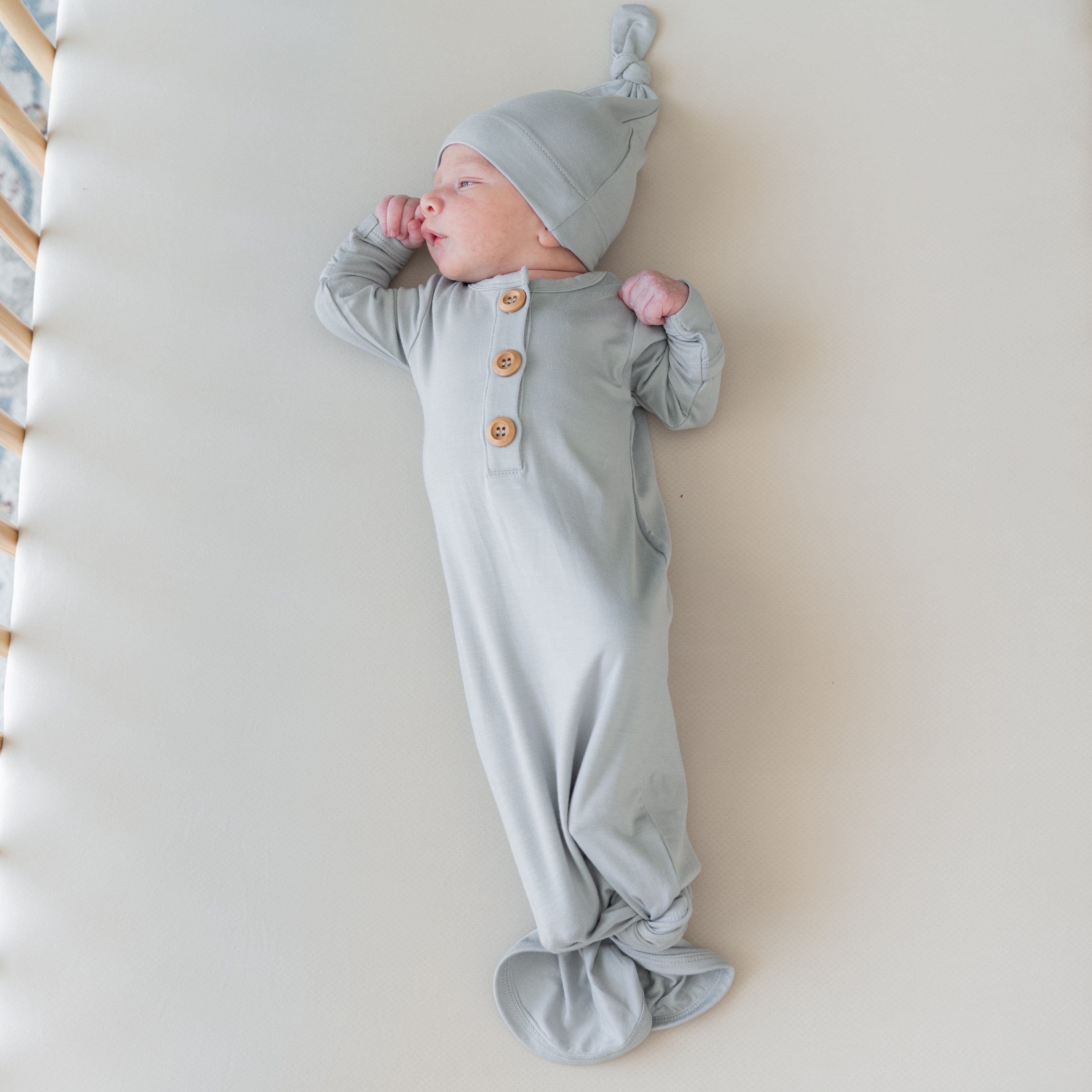 Knotted Gown with Hat Set in Storm Kyte Baby