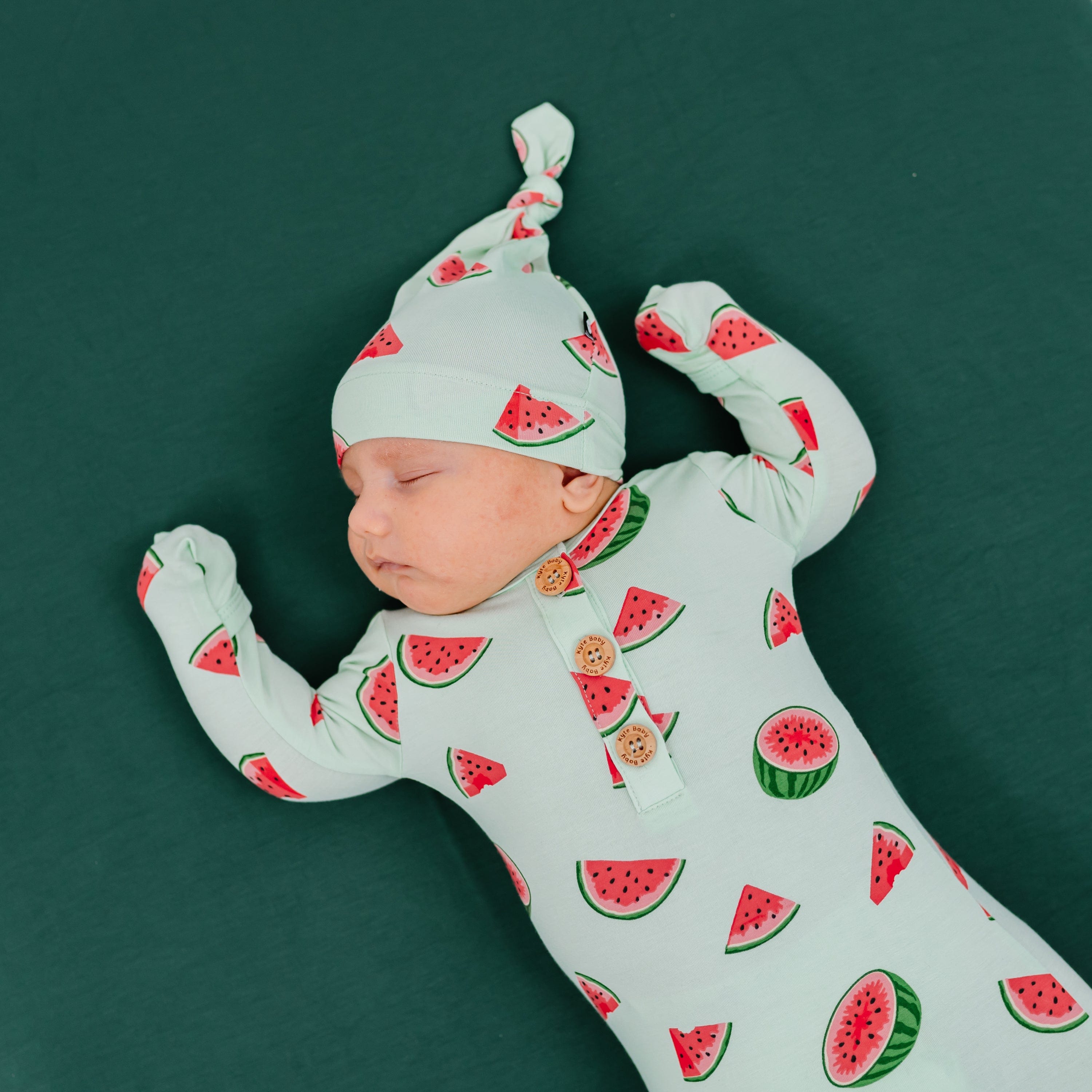 Kyte Baby Knotted Gown with Hat Set Knotted Gown with Hat Set in Watermelon