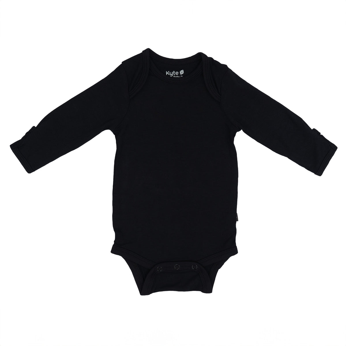 Flay lay of Kyte Baby Long Sleeve Bodysuit in Midnight