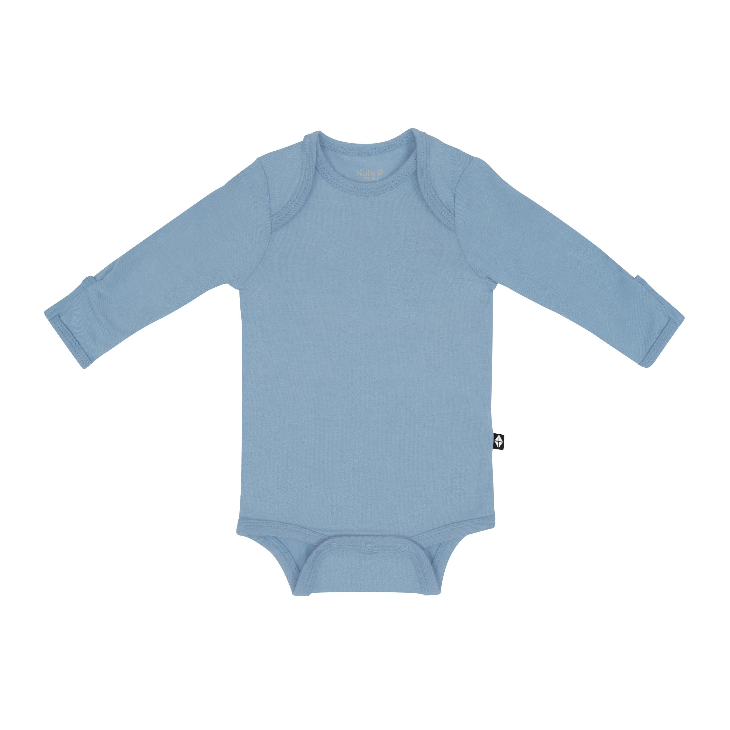 Flat lay of Kyte Baby Long Sleeve Bodysuit in Slate